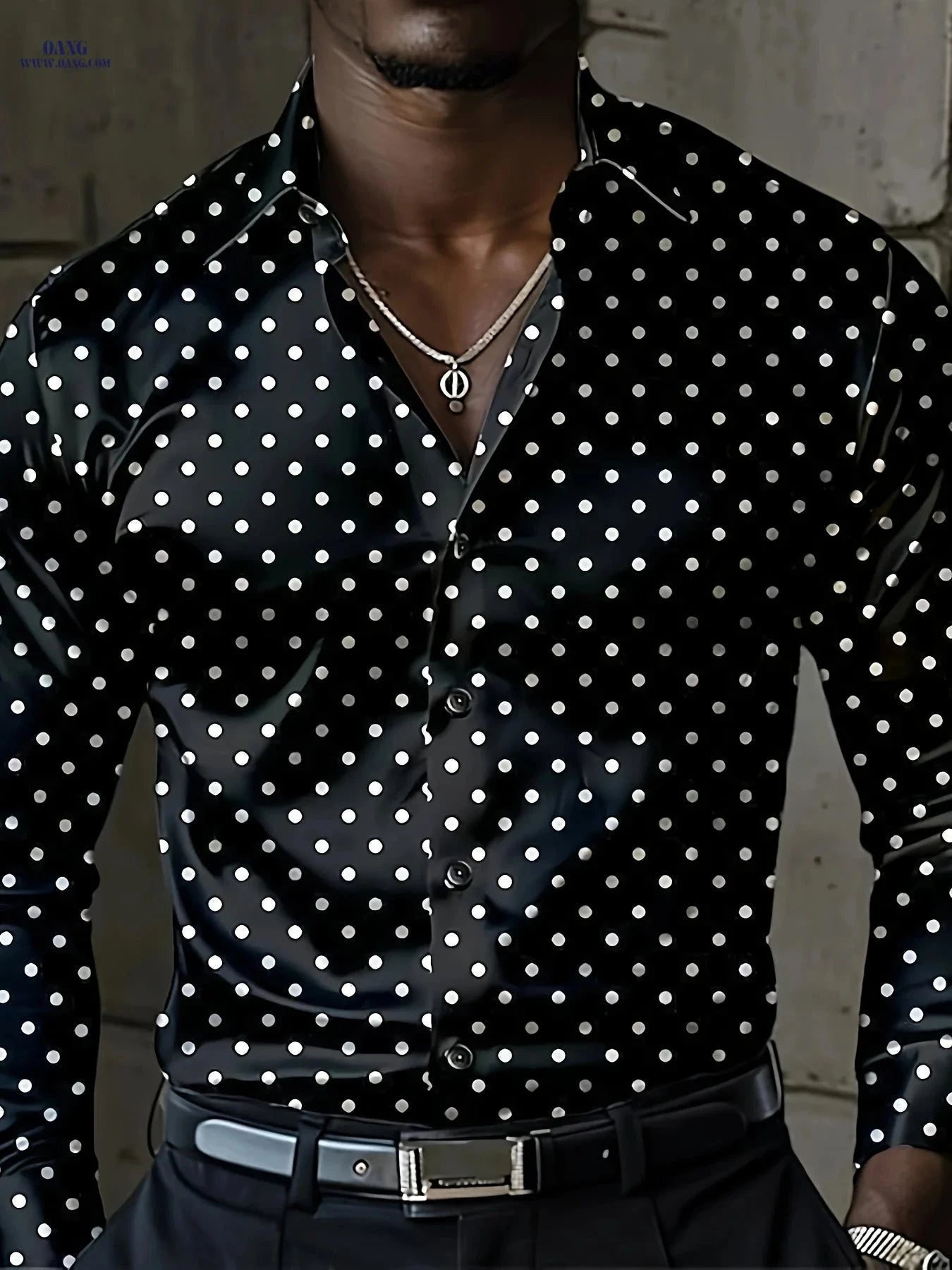 Men's Printed Long Sleeve Shirt - Fashionable Polyester for Spring/Fall   OAXG Black / FR S