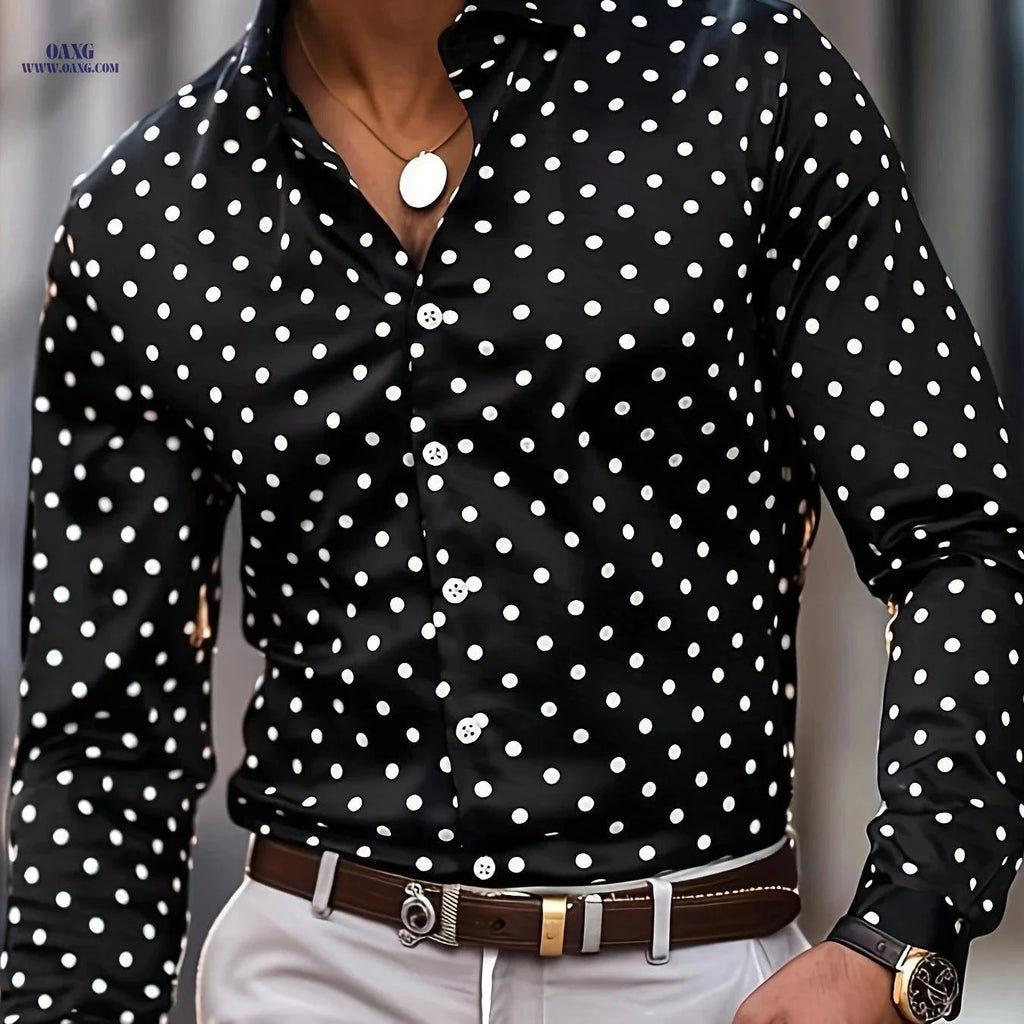 Men's Printed Long Sleeve Shirt - Fashionable Polyester for Spring/Fall   OAXG 