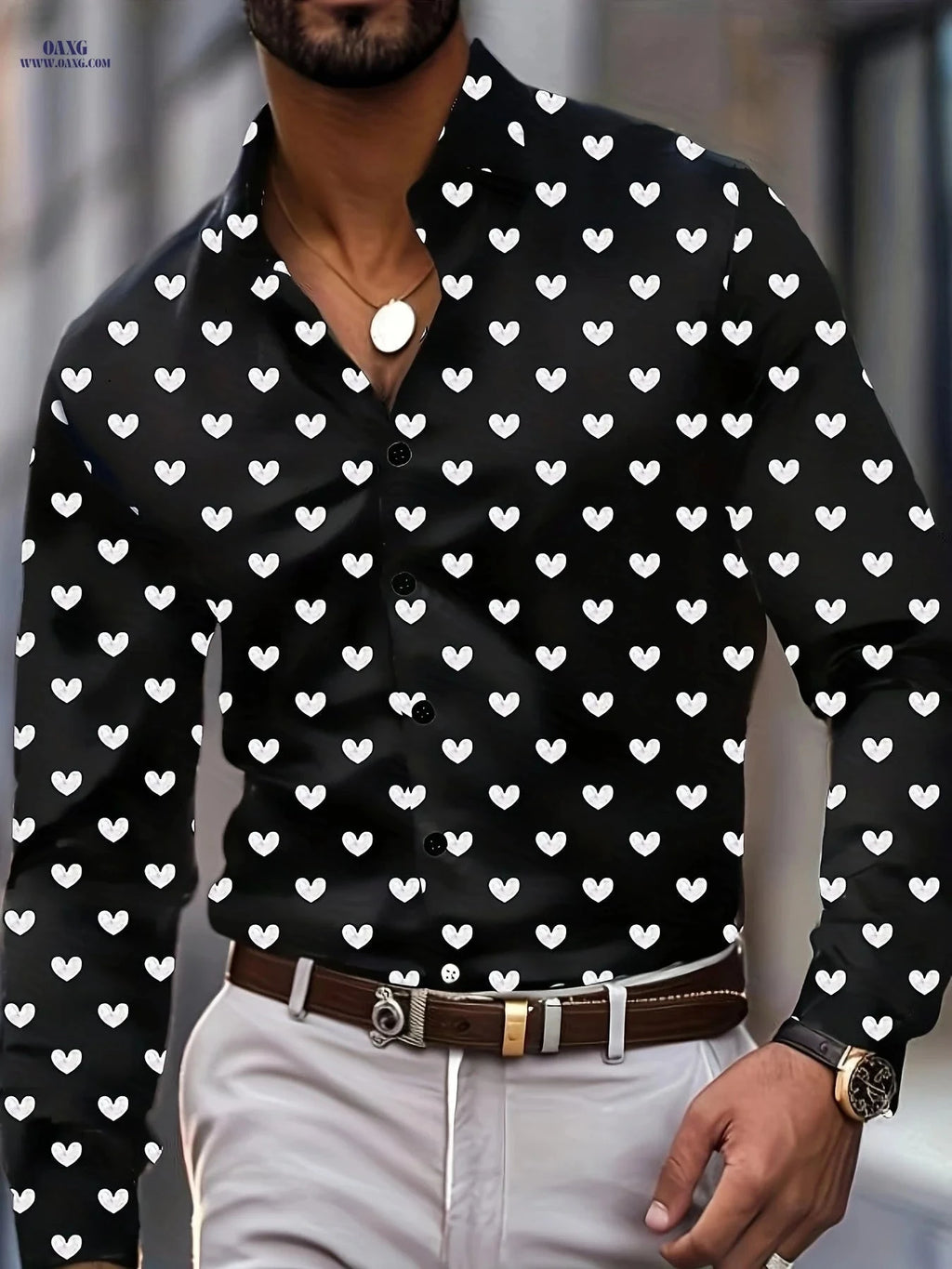 Men's Printed Long Sleeve Shirt - Fashionable Spring/Fall Style   OAXG 