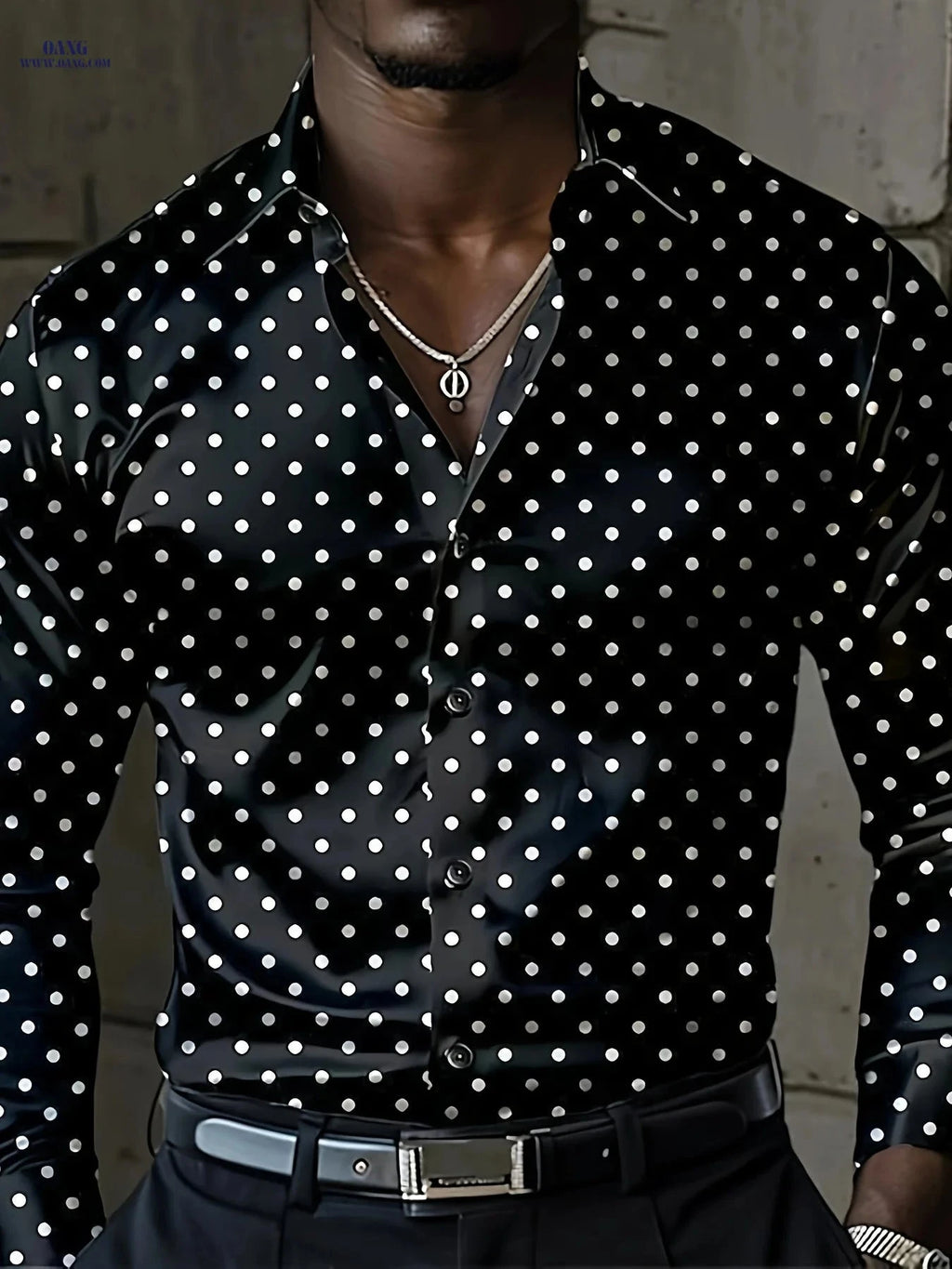Men's Printed Long Sleeve Shirt - Fashionable Spring/Fall Style   OAXG Black / FR S