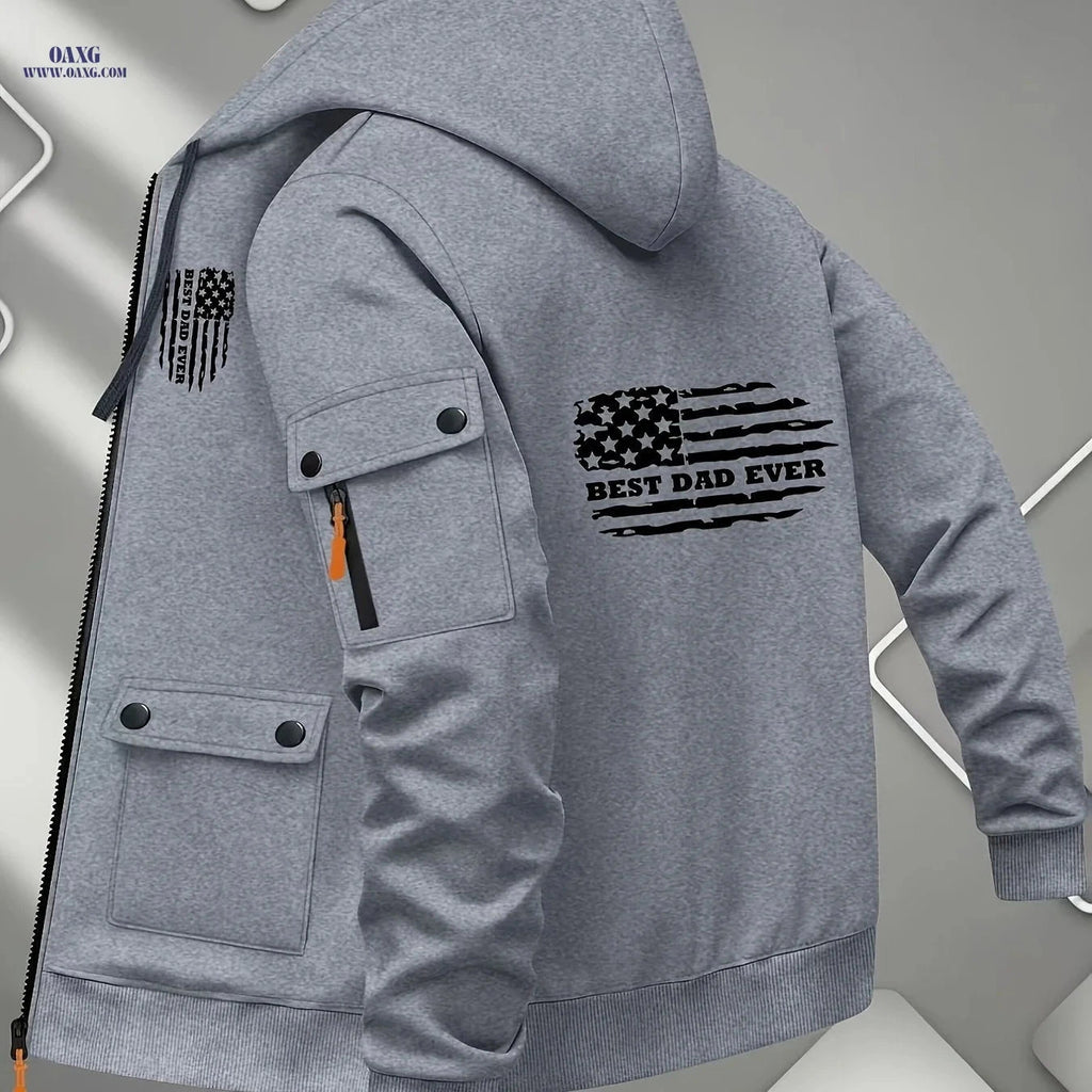 Men's Printed Zip-Up Hoodie - Casual Outdoor Sweatshirt for Fall   OAXG 