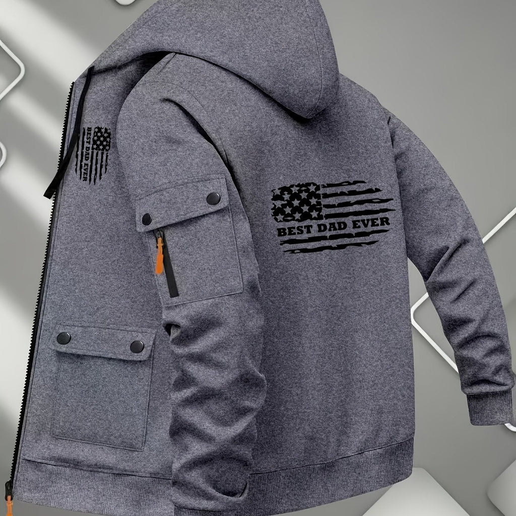 Men's Printed Zip-Up Hoodie - Casual Outdoor Sweatshirt for Fall   OAXG 