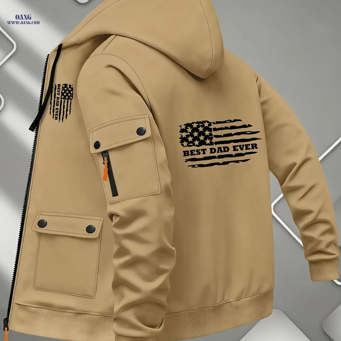 Men's Printed Zip-Up Hoodie - Casual Outdoor Sweatshirt for Fall   OAXG Light Grey / FR S