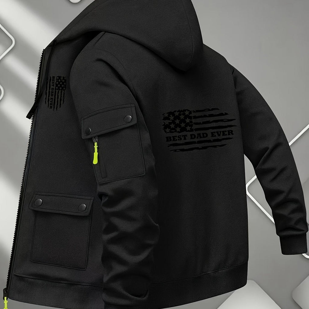 Men's Printed Zip-Up Hoodie - Casual Outdoor Sweatshirt for Fall   OAXG 