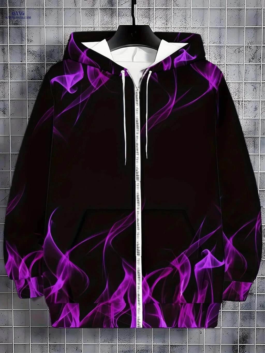 Men's Purple Smoke Zip-Up Hooded Sweatshirt - Casual Fall Jacket   OAXG 