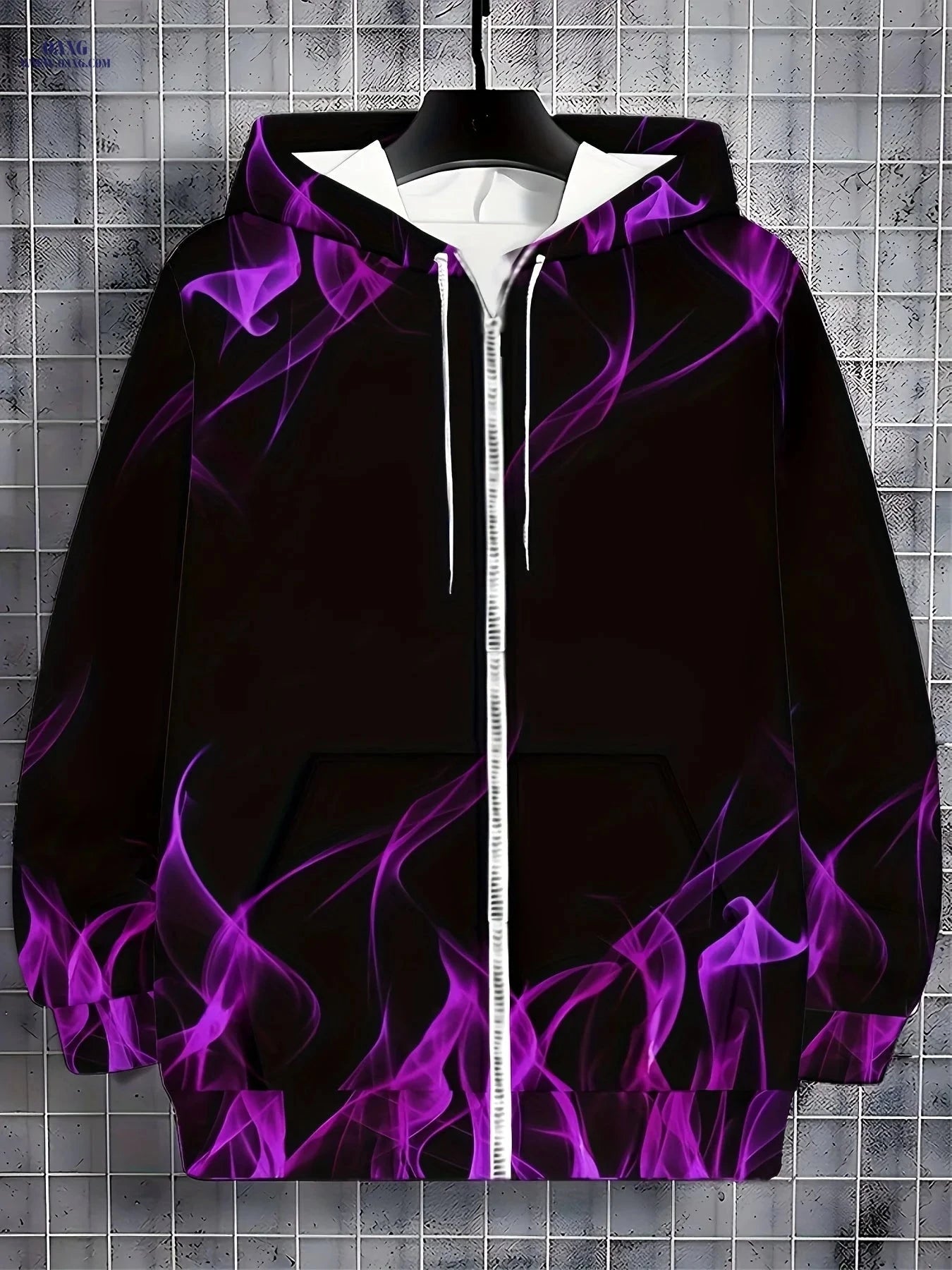 Men's Purple Smoke Zip-Up Hooded Sweatshirt - Casual Fall Jacket   OAXG 
