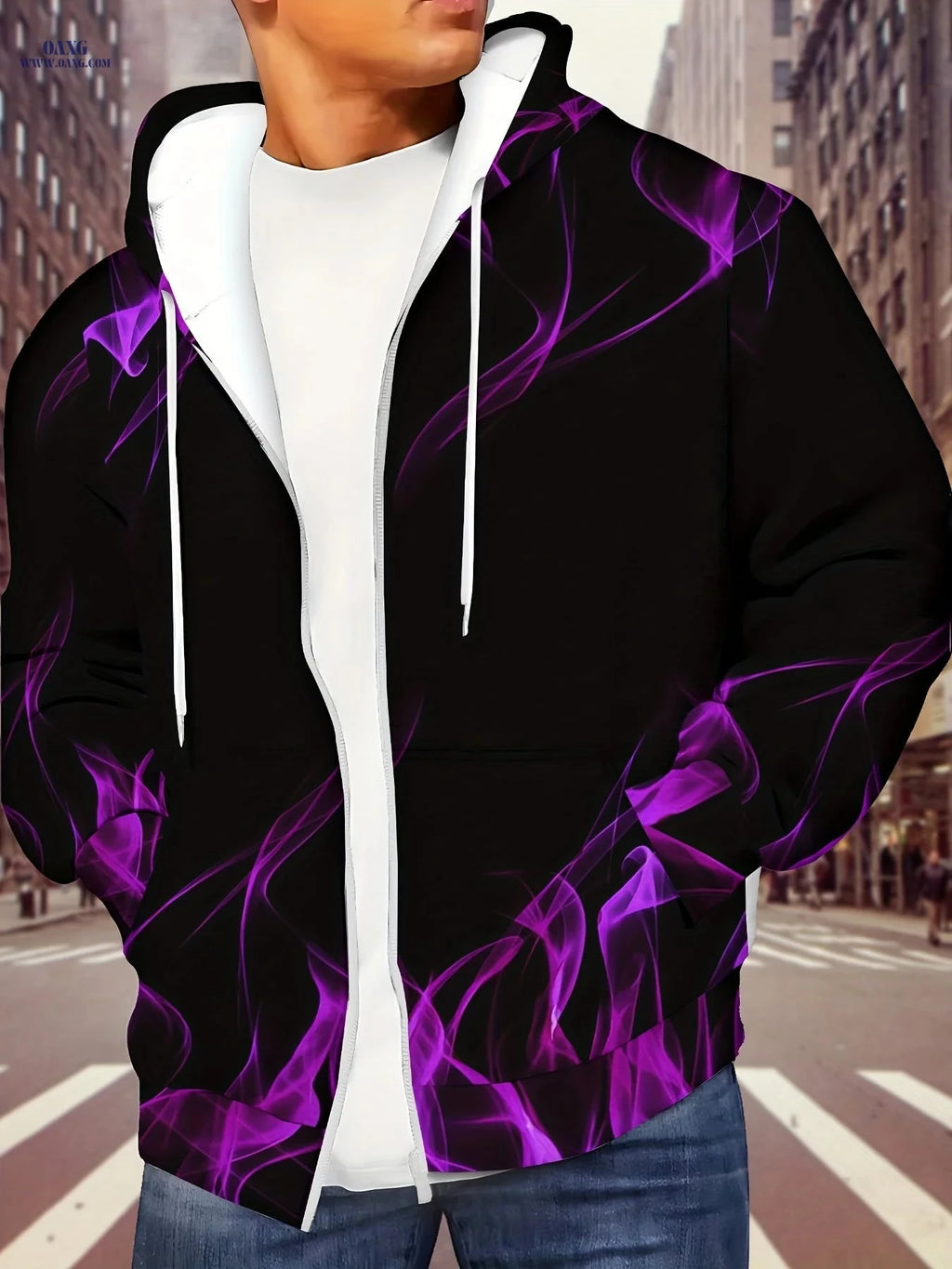 Men's Purple Smoke Zip-Up Hooded Sweatshirt - Casual Fall Jacket   OAXG Dark Violet / FR M