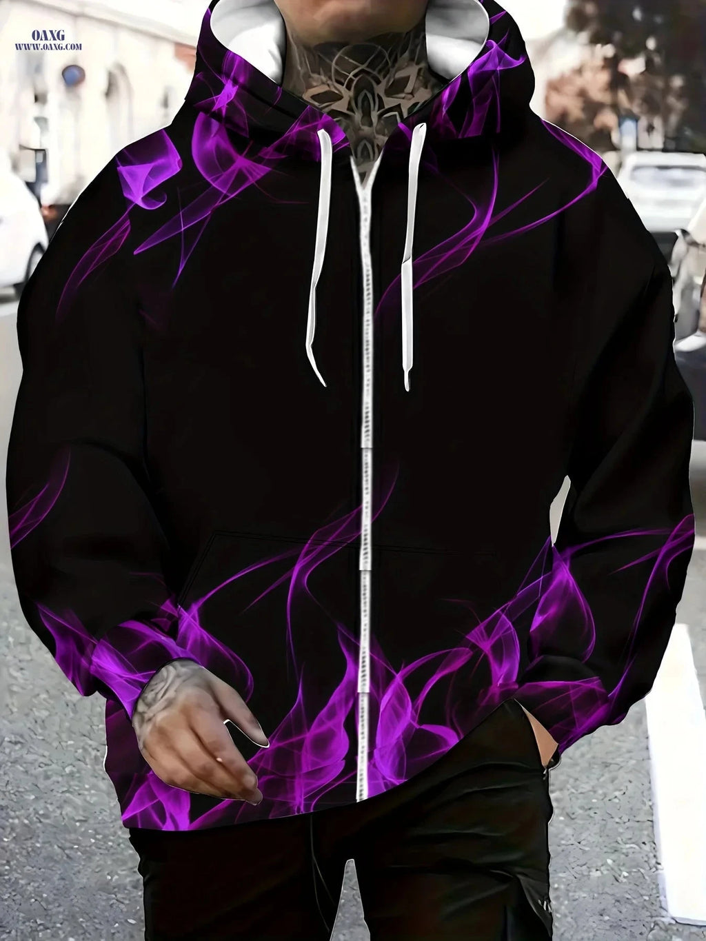 Men's Purple Smoke Zip-Up Hooded Sweatshirt - Casual Fall Jacket   OAXG 