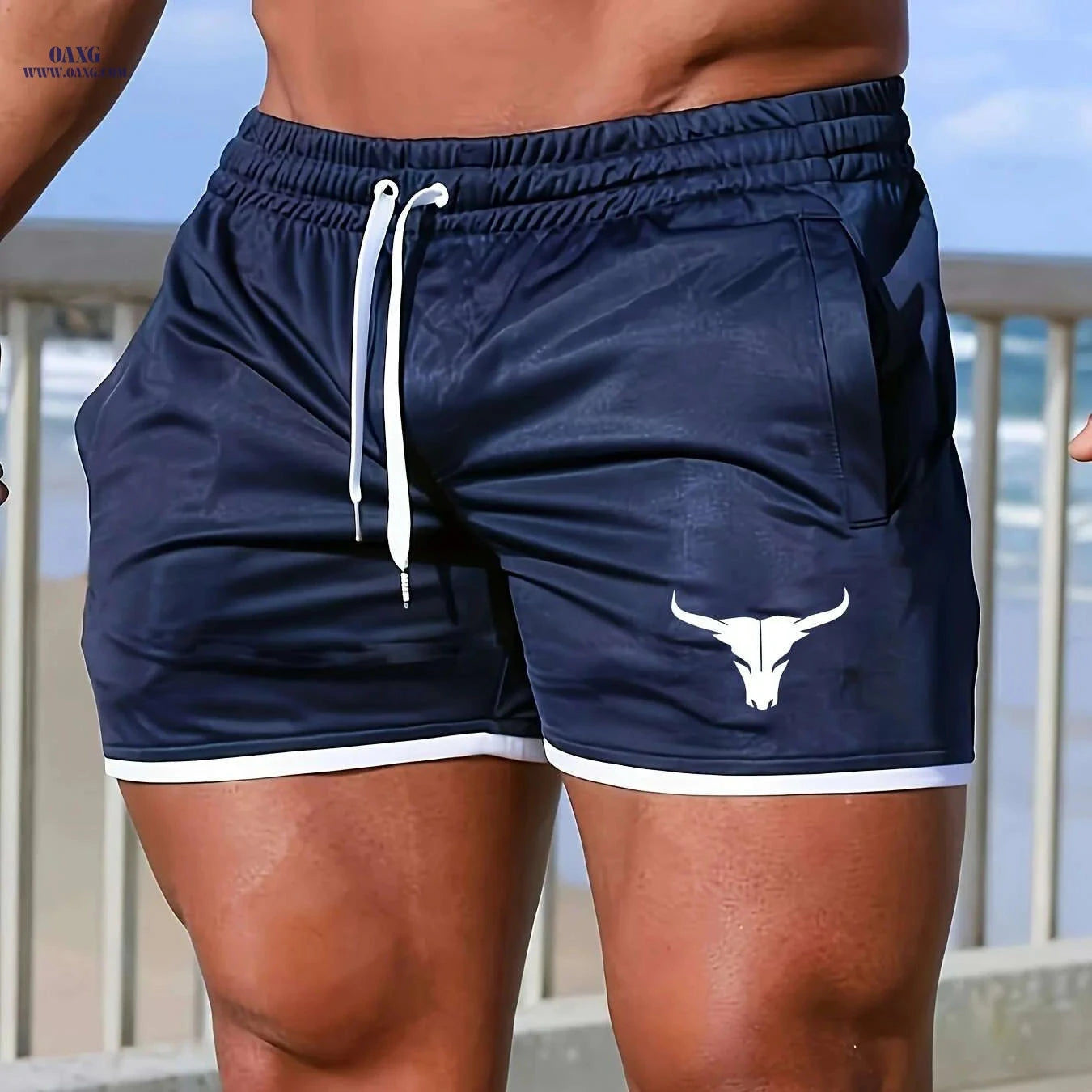 Men's Quick-Dry Athletic Shorts - Breathable Mesh & Geometric Design   OAXG 