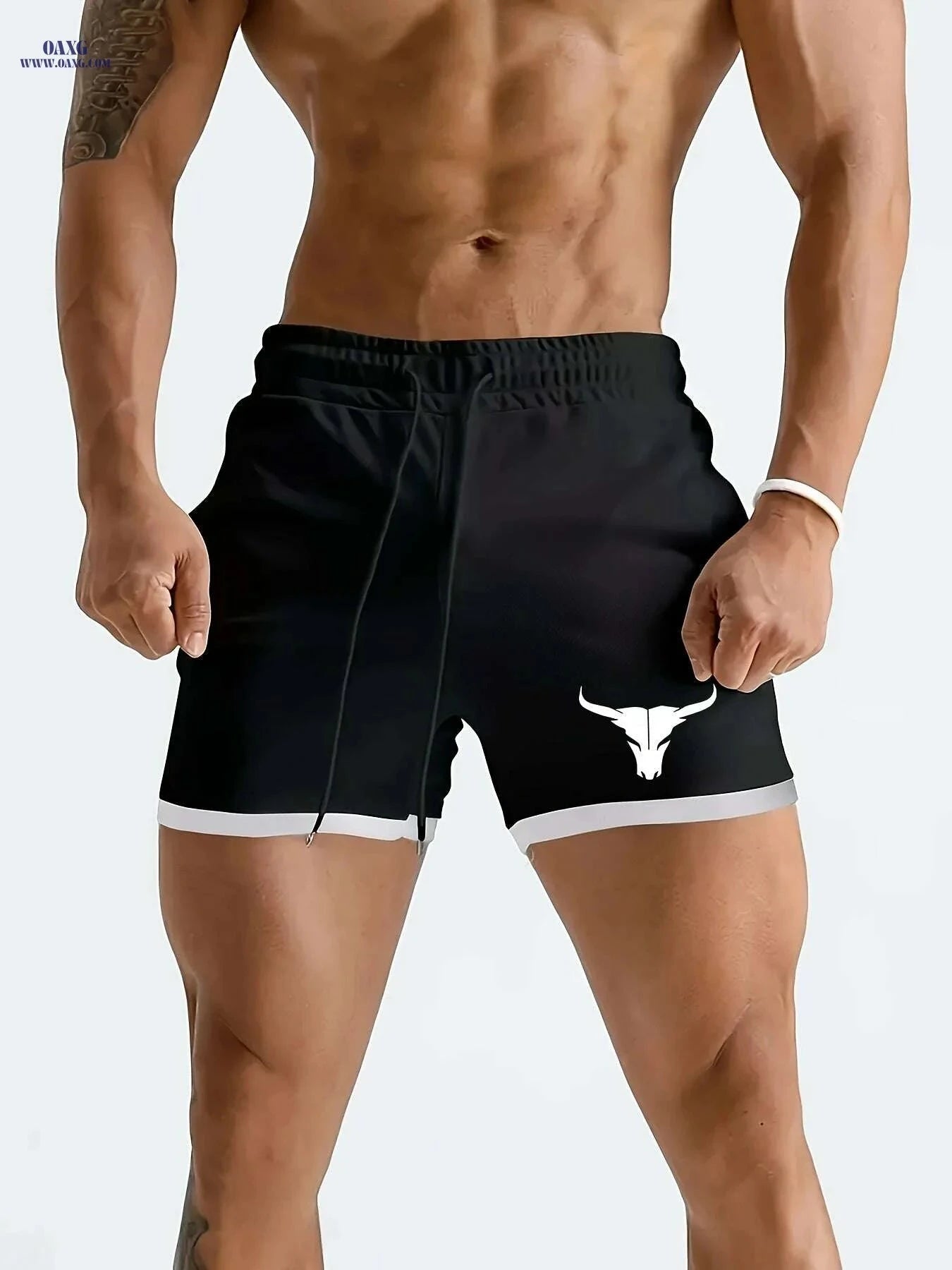 Men's Quick-Dry Athletic Shorts - Breathable Mesh & Geometric Design   OAXG Black / US XS
