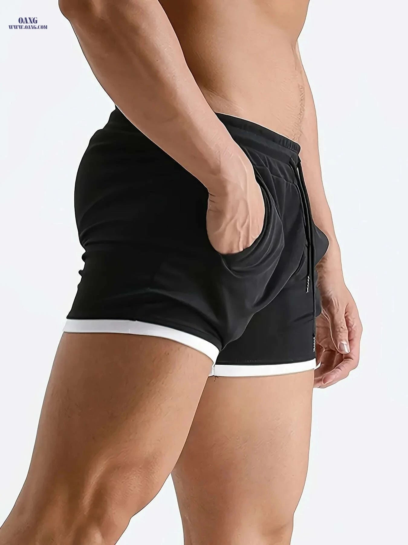 Men's Quick-Dry Athletic Shorts - Breathable Mesh & Geometric Design   OAXG Black / US XS