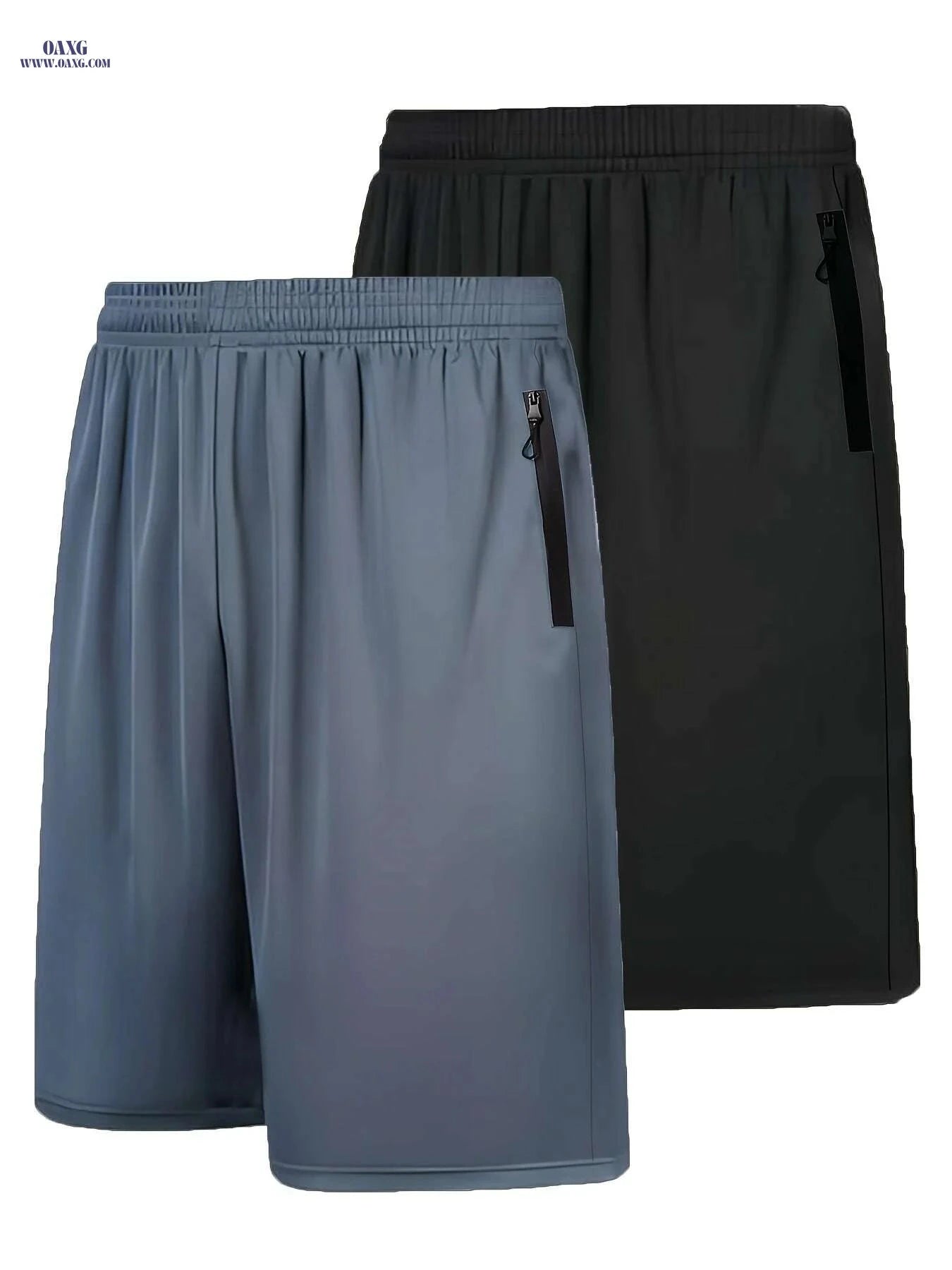 Men's Quick Dry Athletic Shorts - Elastic Waist & Zip Pockets   OAXG 