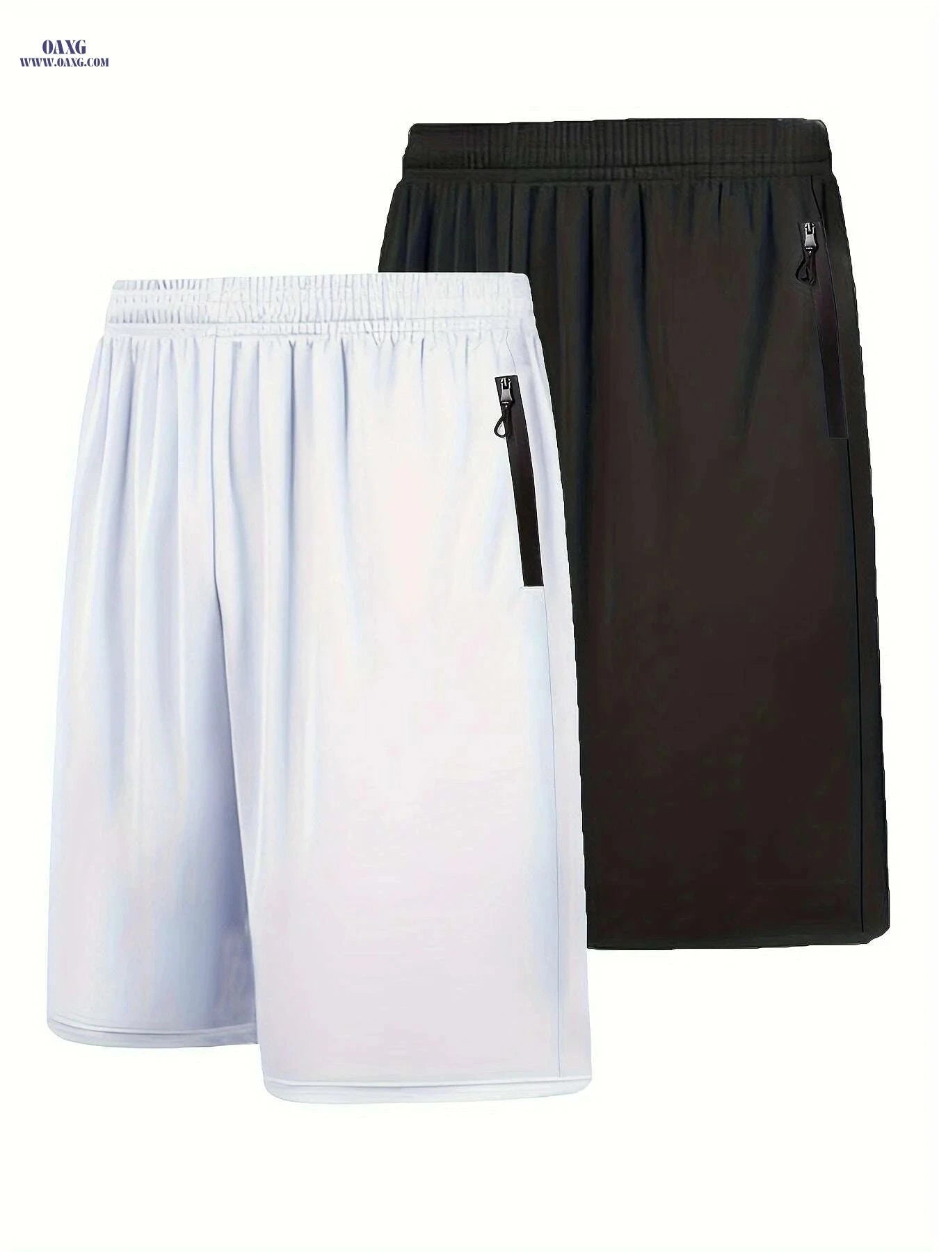 Men's Quick Dry Athletic Shorts - Elastic Waist & Zip Pockets   OAXG 