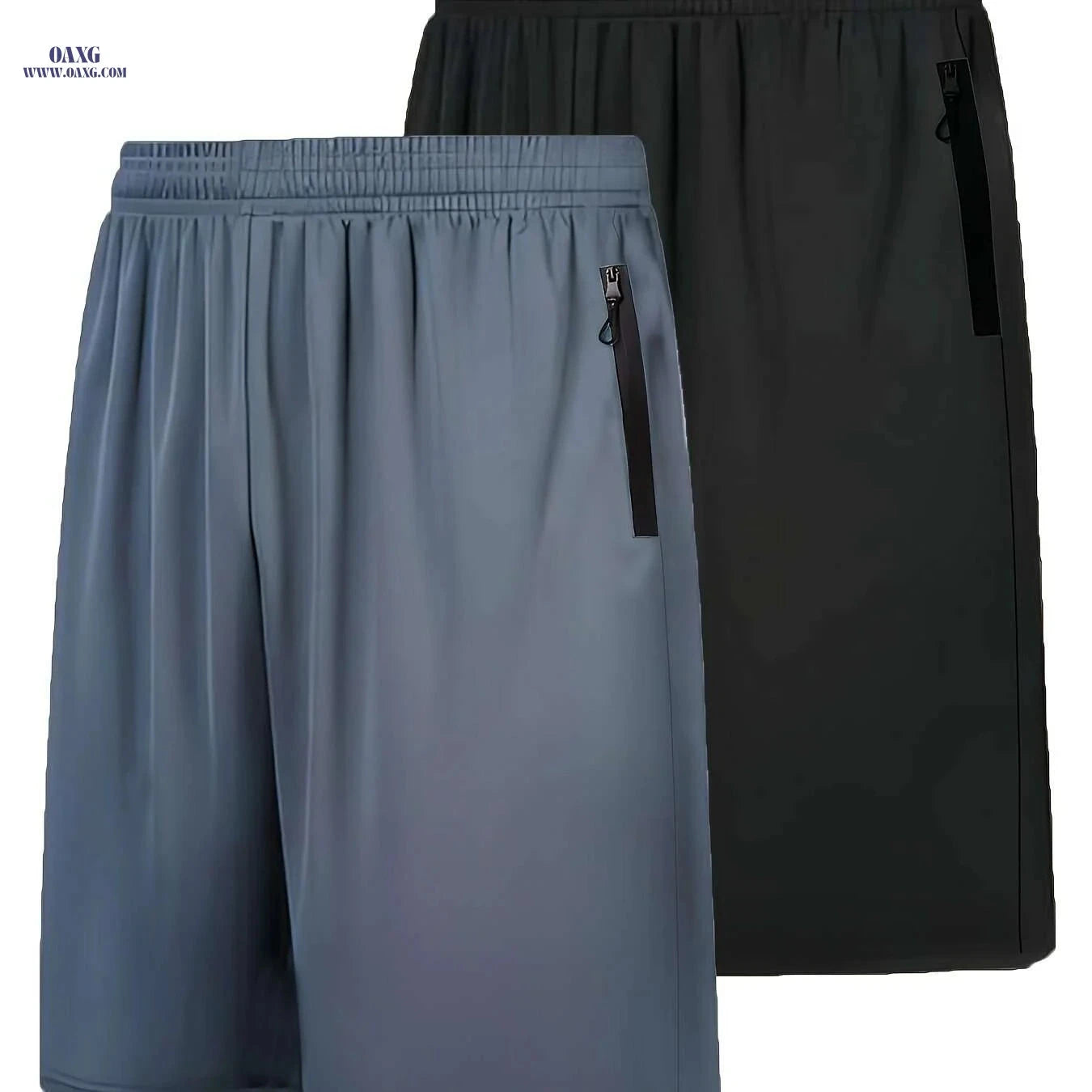Men's Quick Dry Athletic Shorts - Elastic Waist & Zip Pockets   OAXG 