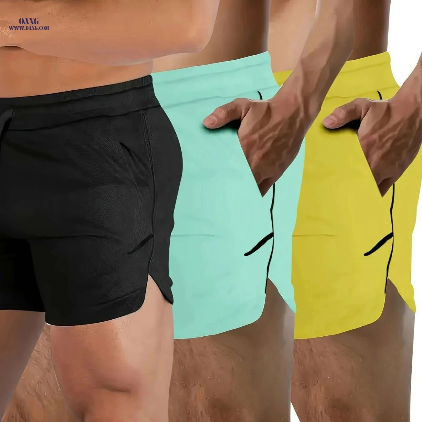 Men's Quick-Dry Athletic Shorts - Zippered Pockets, Breathable Mesh   OAXG 