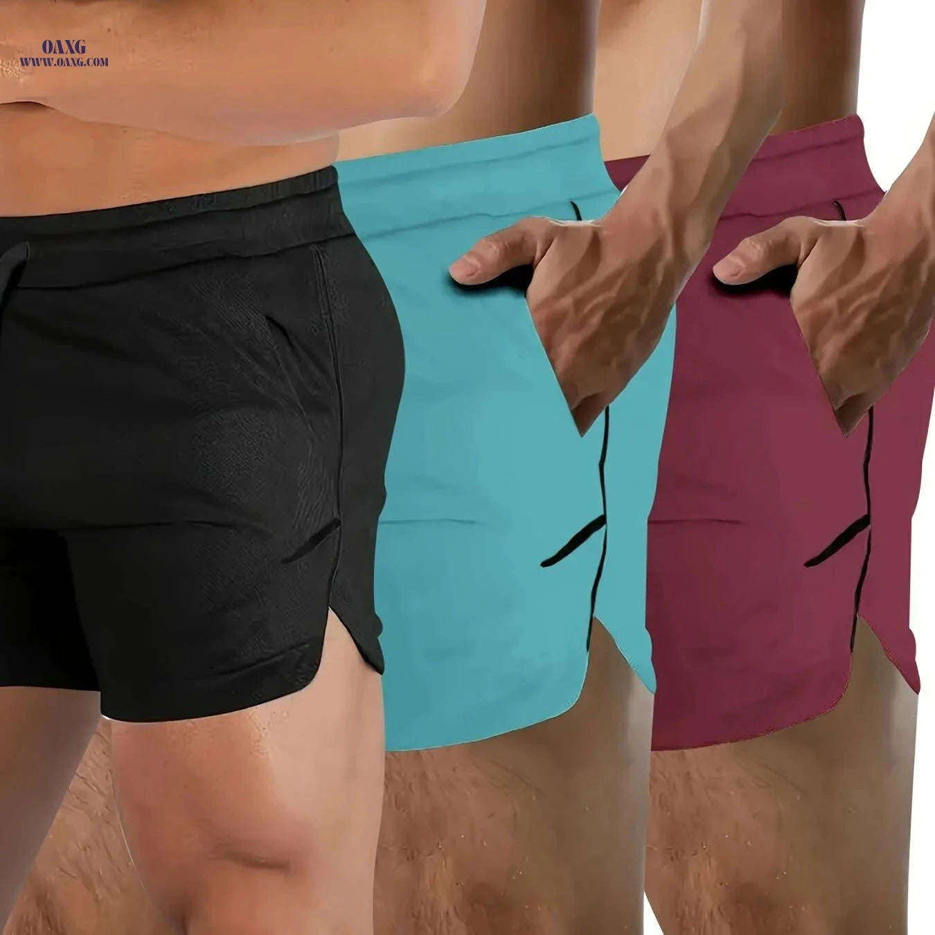 Men's Quick-Dry Athletic Shorts - Zippered Pockets, Breathable Mesh   OAXG 