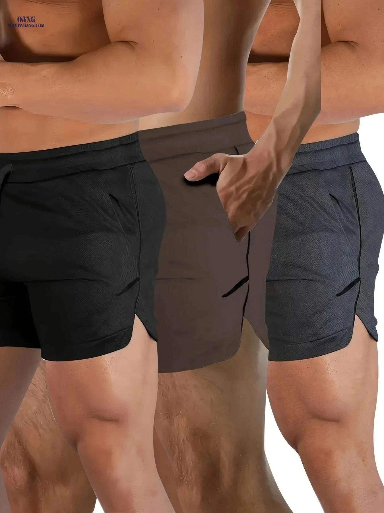 Men's Quick-Dry Athletic Shorts - Zippered Pockets, Breathable Mesh   OAXG 