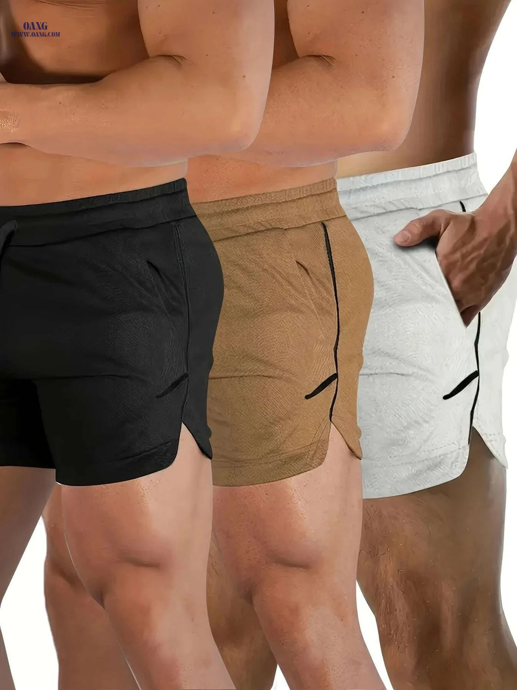 Men's Quick-Dry Athletic Shorts - Zippered Pockets, Breathable Mesh   OAXG Black + Royal Blue + Light Green / S