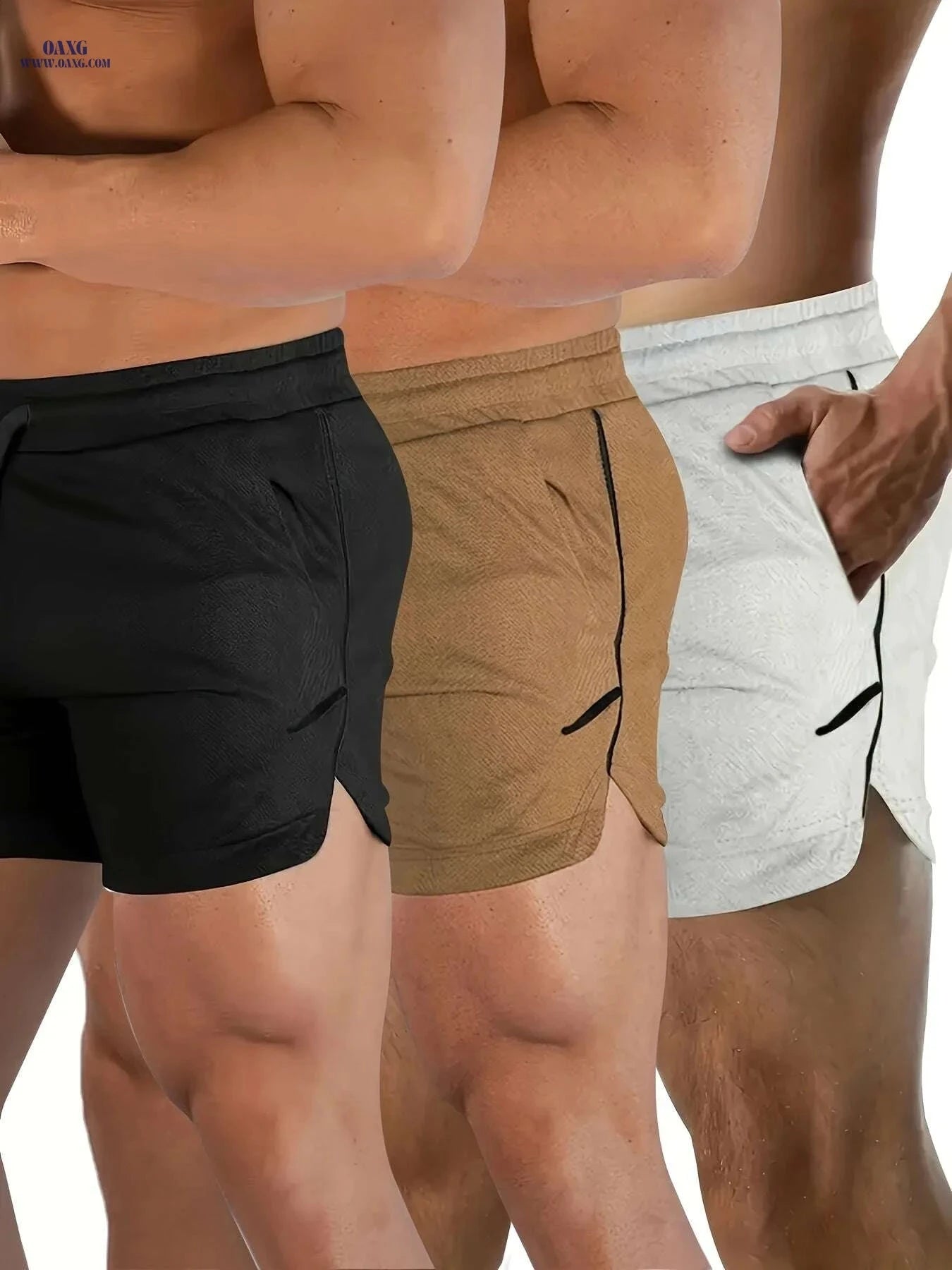 Men's Quick-Dry Athletic Shorts - Zippered Pockets, Breathable Mesh   OAXG Black + Royal Blue + Light Green / S