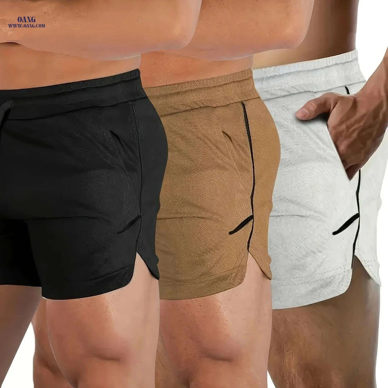 Men's Quick-Dry Athletic Shorts - Zippered Pockets, Breathable Mesh   OAXG 