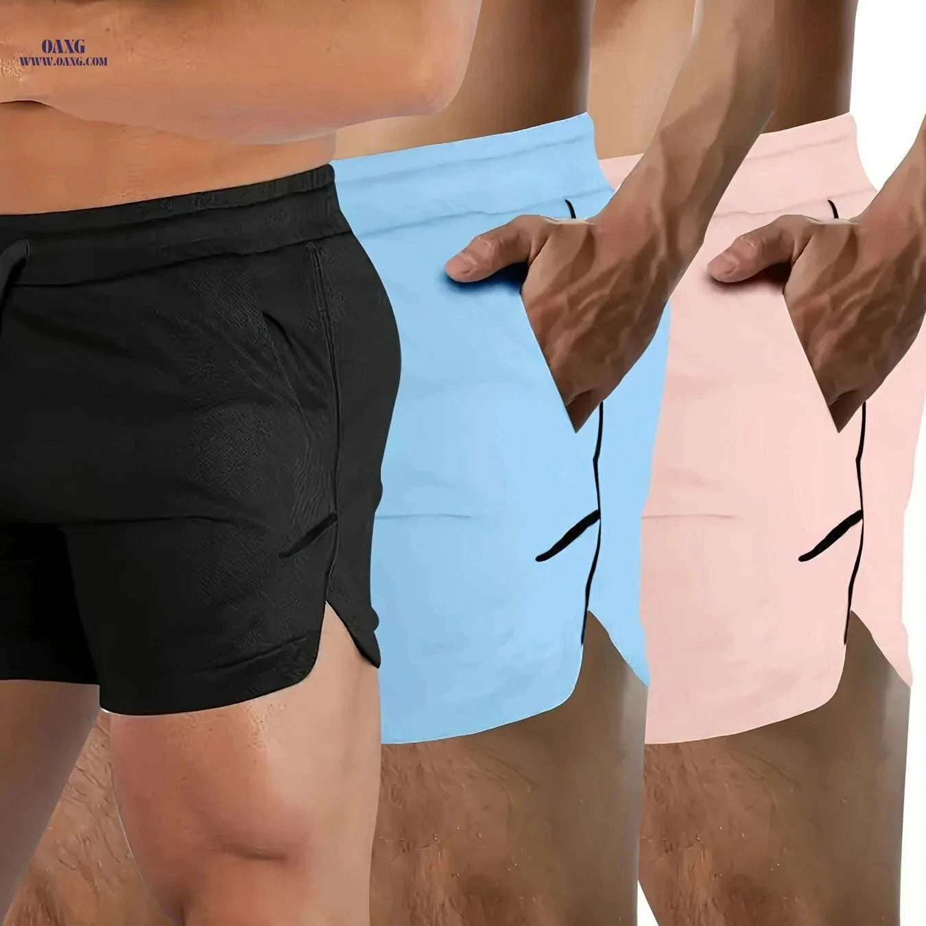 Men's Quick-Dry Athletic Shorts - Zippered Pockets, Breathable Mesh   OAXG 