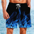 Men's Quick-Dry Beach Shorts - Blue Flame Print Swim Trunks   OAXG Mixed Color / S