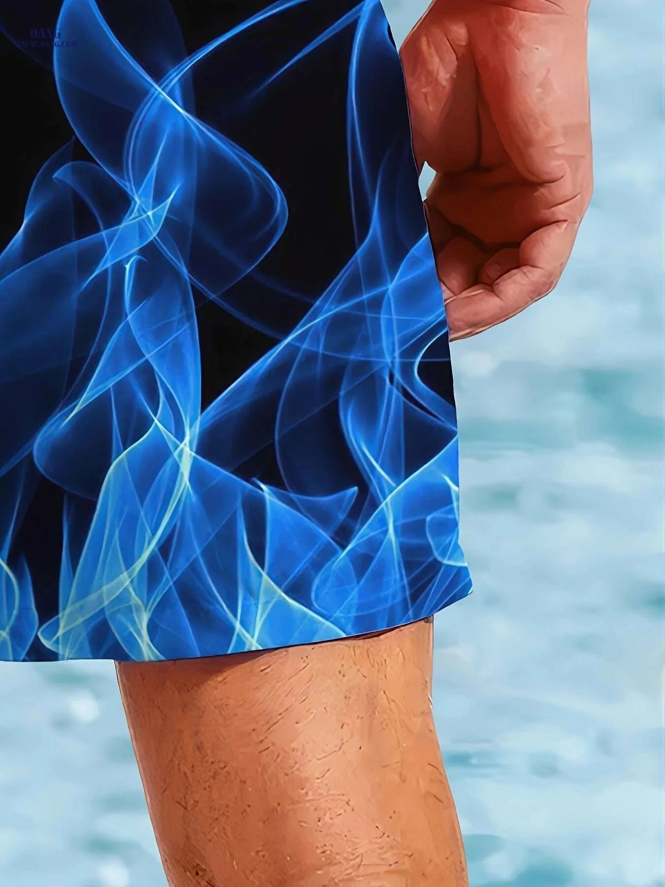 Men's Quick-Dry Beach Shorts - Blue Flame Print Swim Trunks   OAXG Mixed Color / S