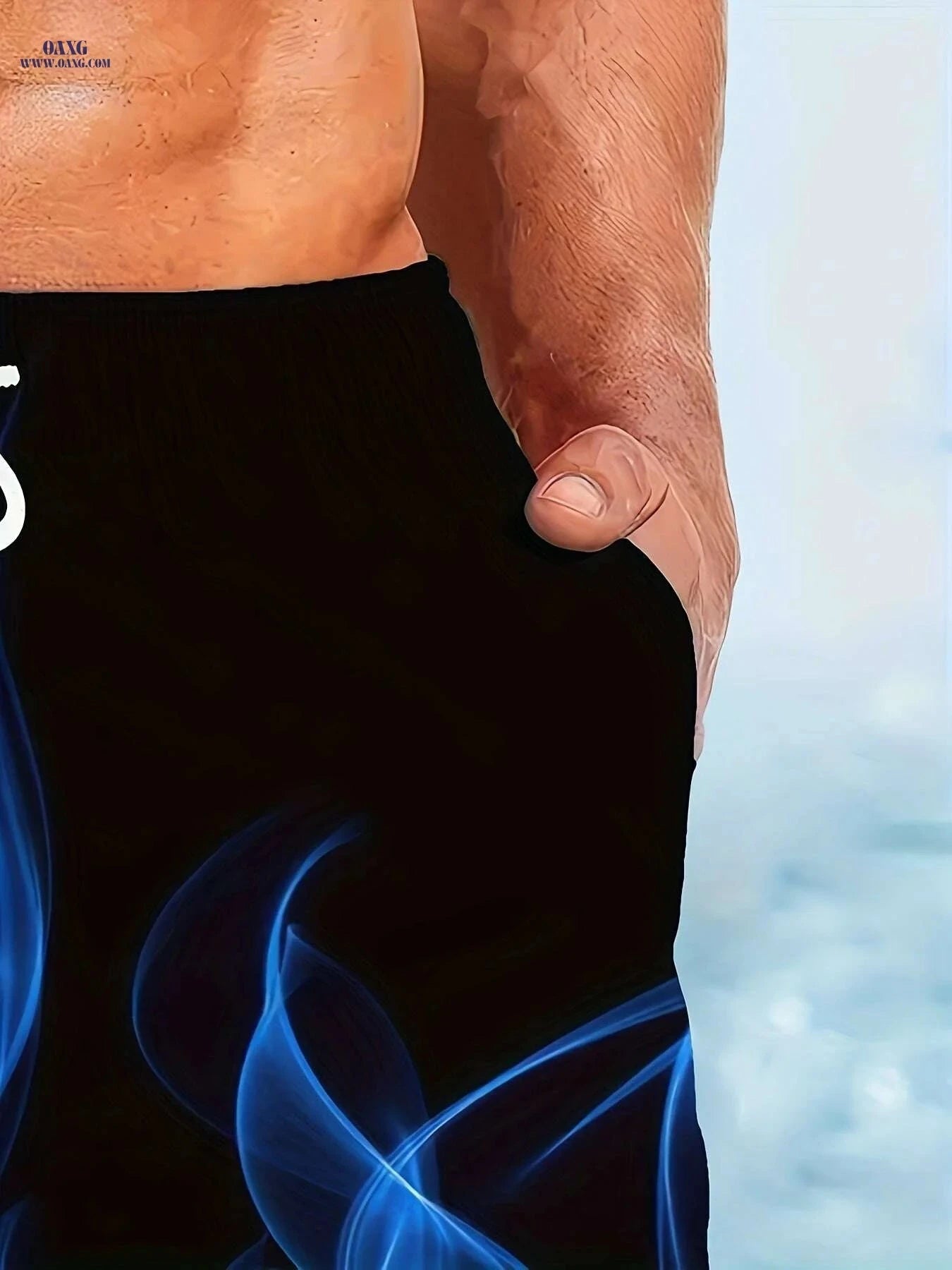 Men's Quick-Dry Beach Shorts - Blue Flame Print Swim Trunks   OAXG Mixed Color / S