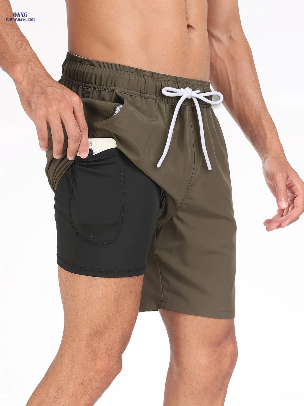 Men's Quick-Dry Beach Shorts - Casual Loose Fit, Stretch Polyester   OAXG 