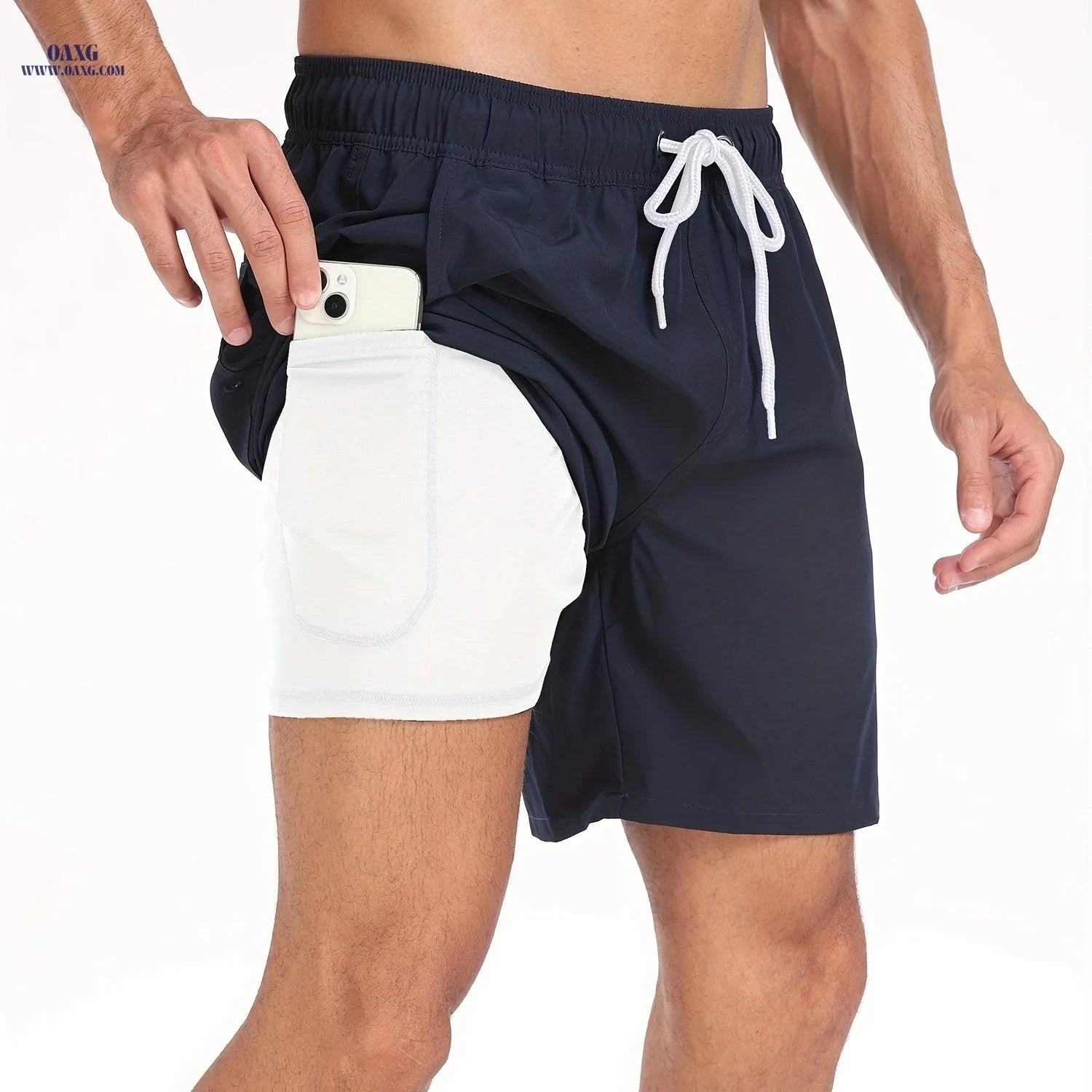 Men's Quick-Dry Beach Shorts - Casual Loose Fit, Stretch Polyester   OAXG 