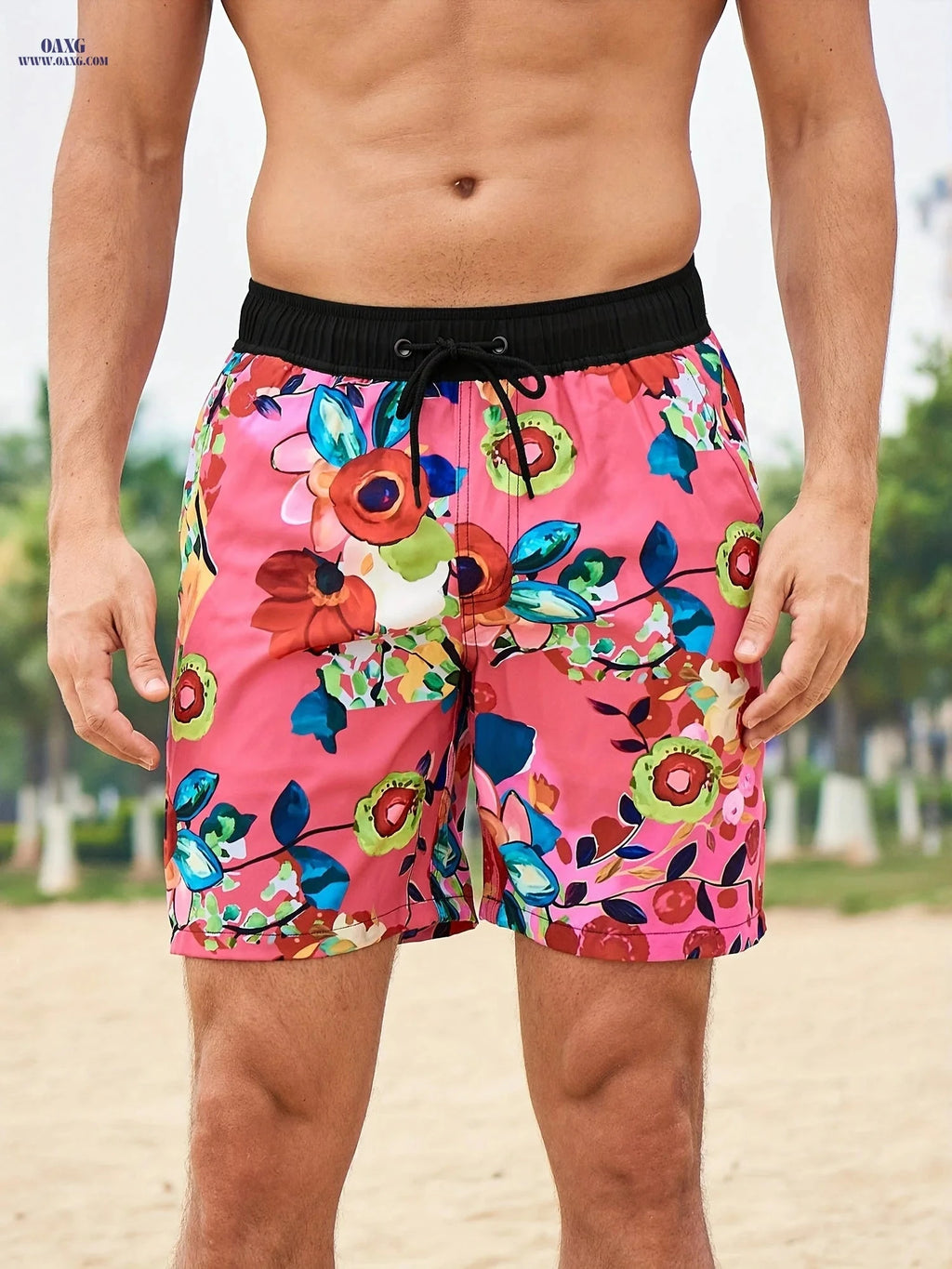 Men's Quick-Dry Beach Shorts - Casual Loose Fit, Stretch Polyester   OAXG 
