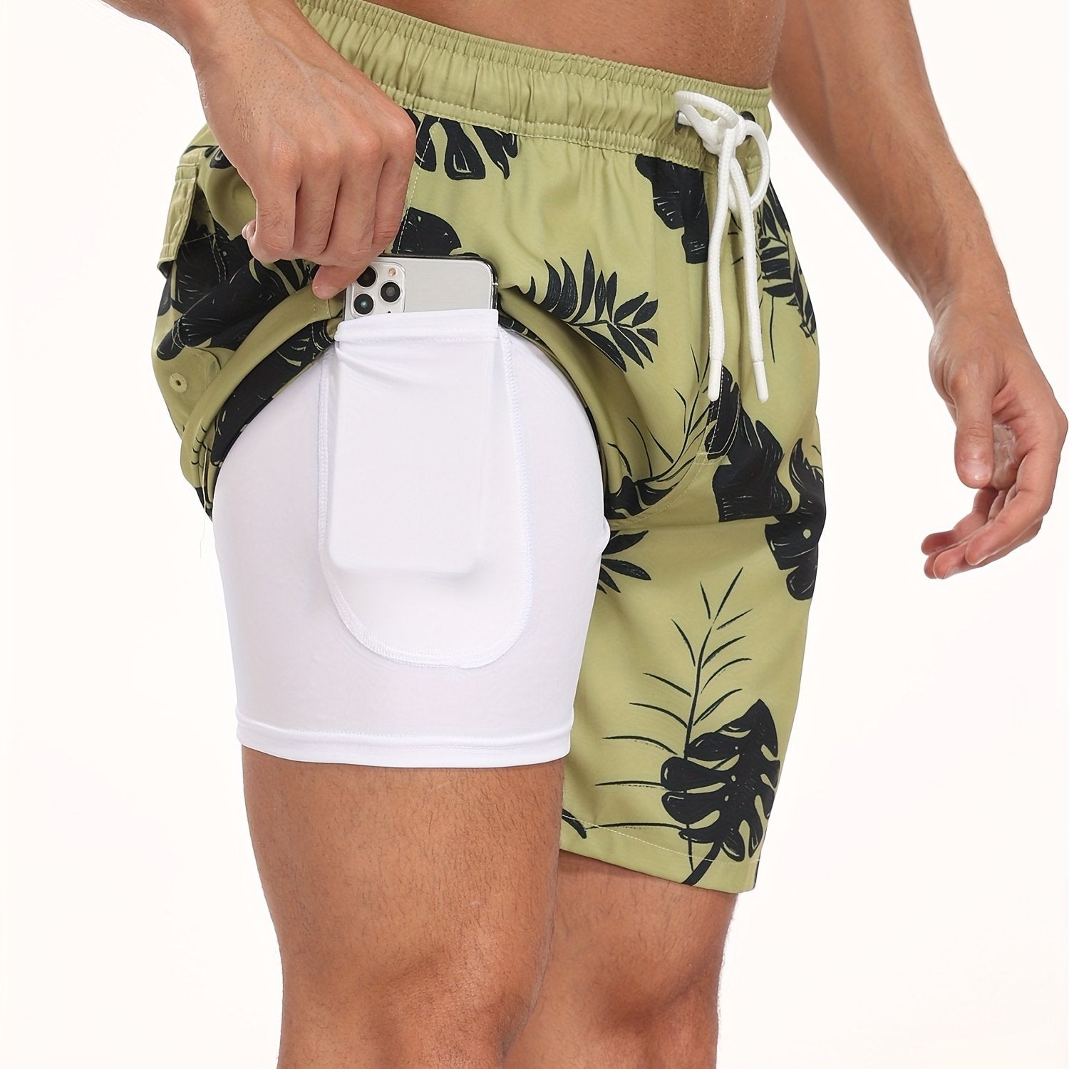 Men's Quick-Dry Beach Shorts - Casual Loose Fit, Stretch Polyester   OAXG 