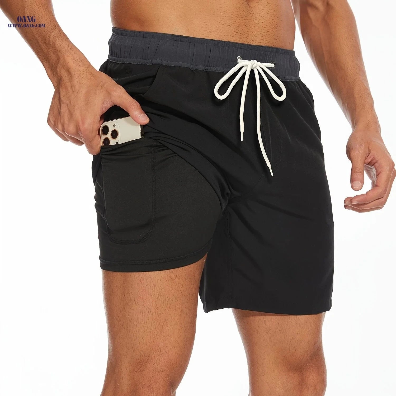Men's Quick-Dry Beach Shorts - Casual Loose Fit, Stretch Polyester   OAXG 