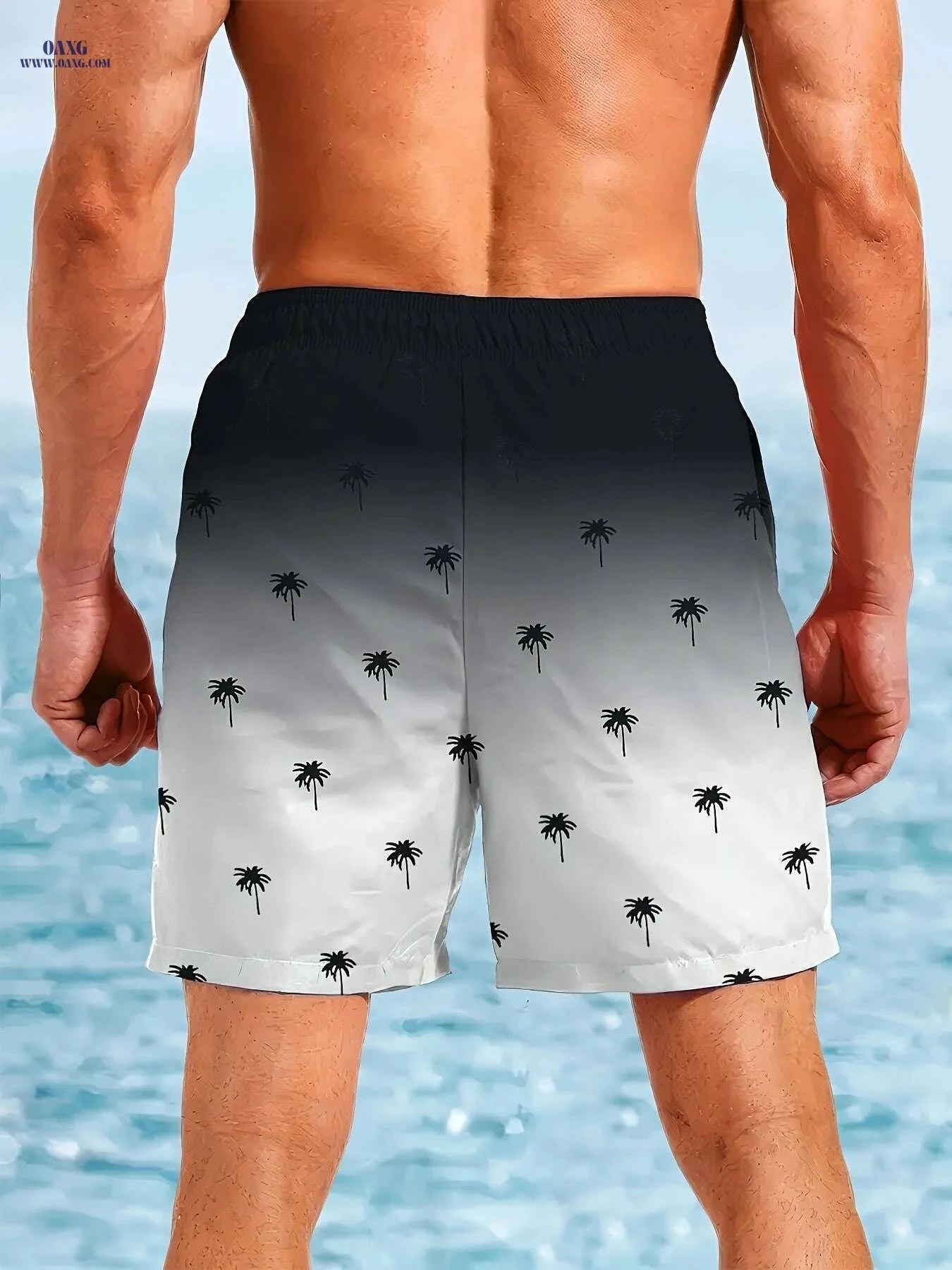 Men's Quick-Dry Beach Shorts - Gradient Palm Tree Print for Summer Fun   OAXG 
