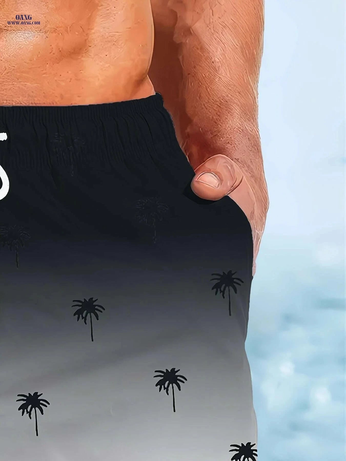 Men's Quick-Dry Beach Shorts - Gradient Palm Tree Print for Summer Fun   OAXG Mixed Color / S