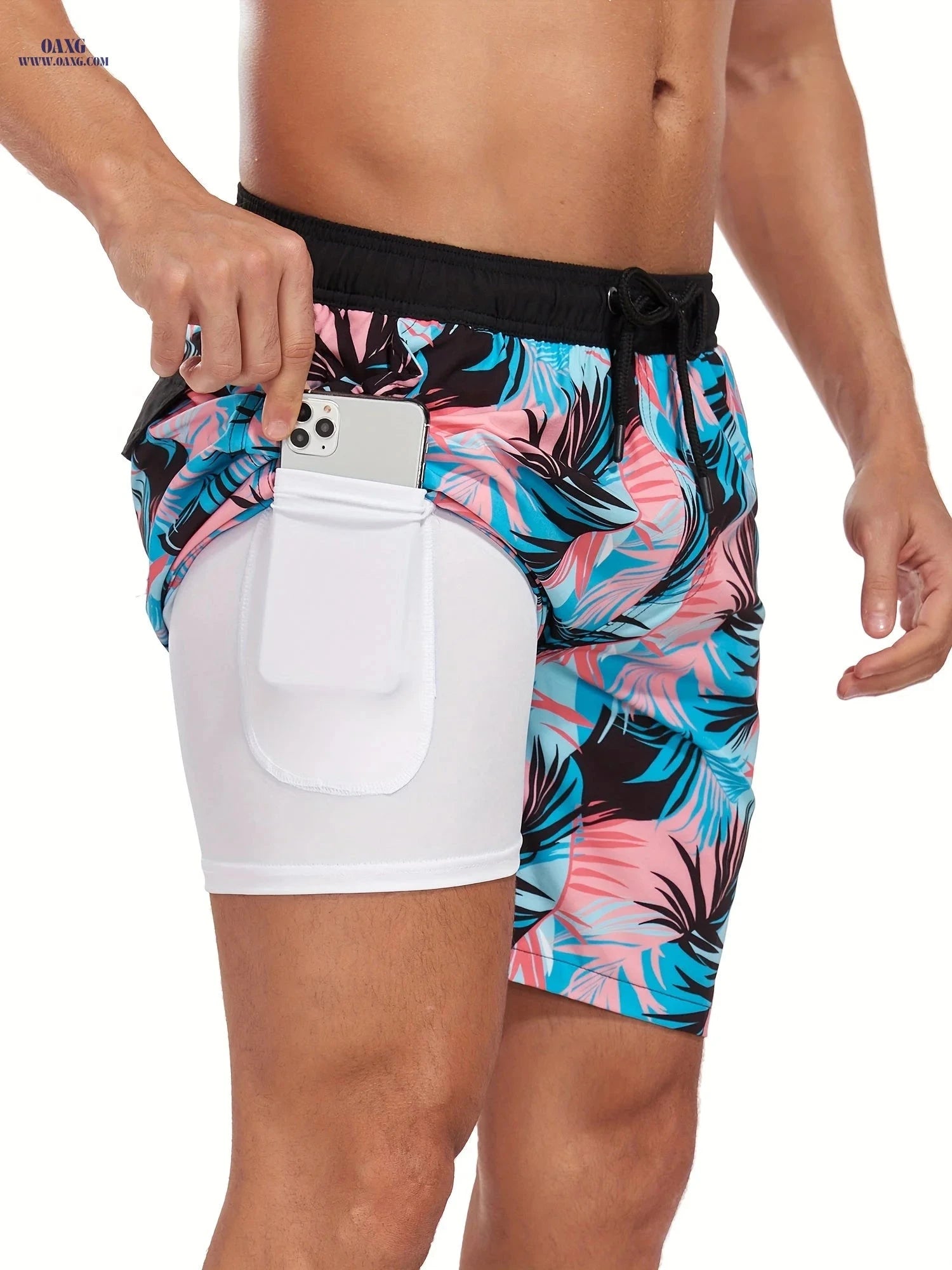 Men's Quick-Dry Beach Shorts - Lightweight Casual Fit with Drawstring   OAXG 