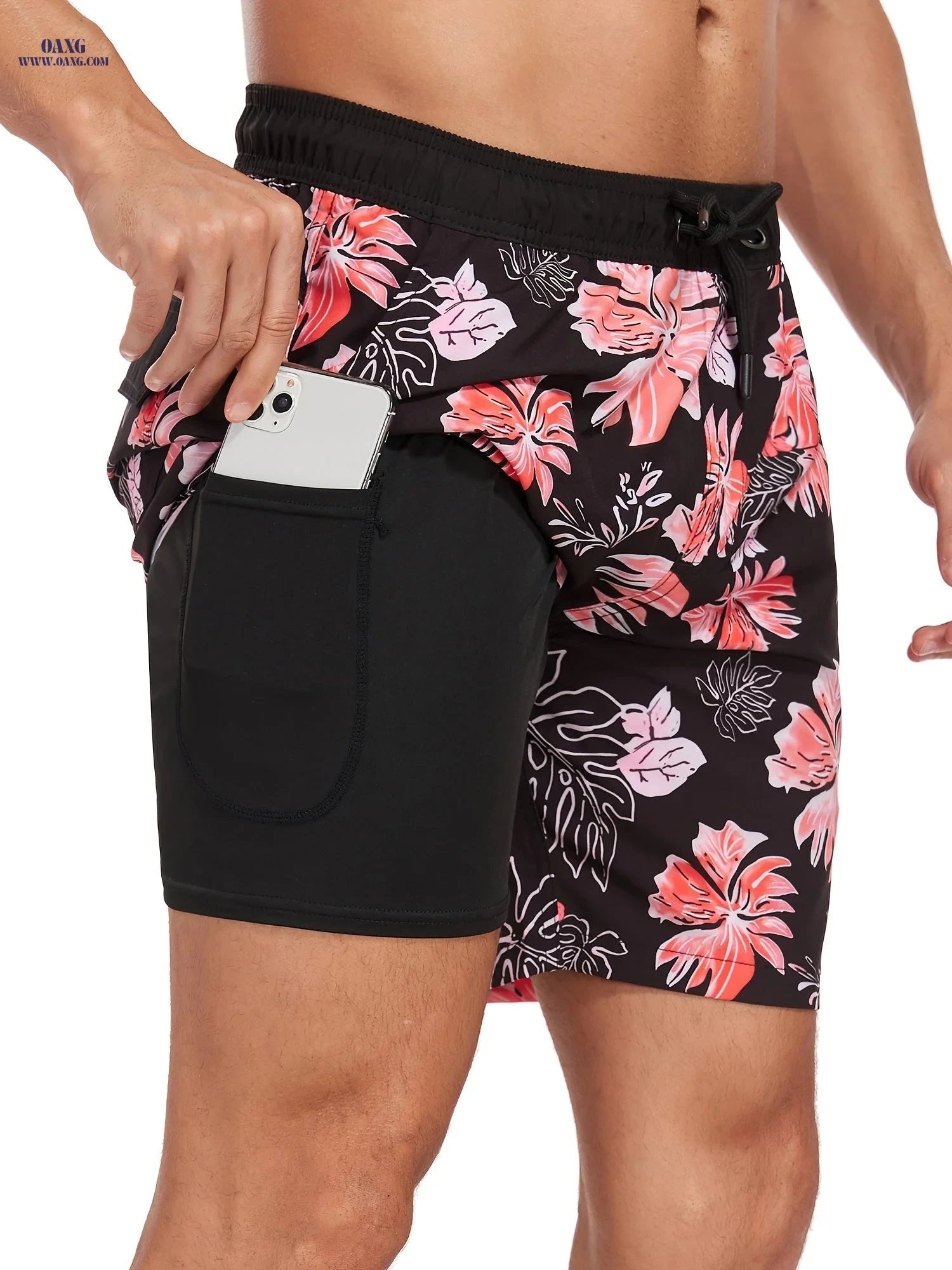 Men's Quick-Dry Beach Shorts - Lightweight Casual Fit with Drawstring   OAXG 