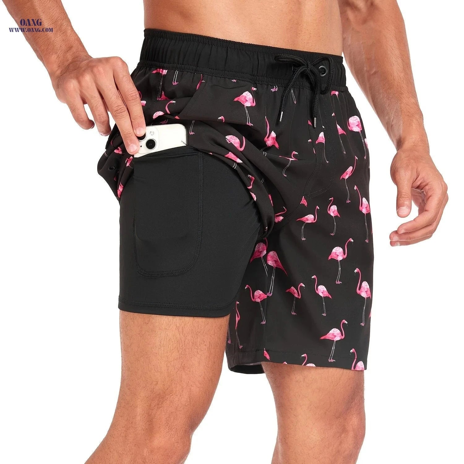 Men's Quick-Dry Beach Shorts - Lightweight Casual Fit with Drawstring   OAXG 