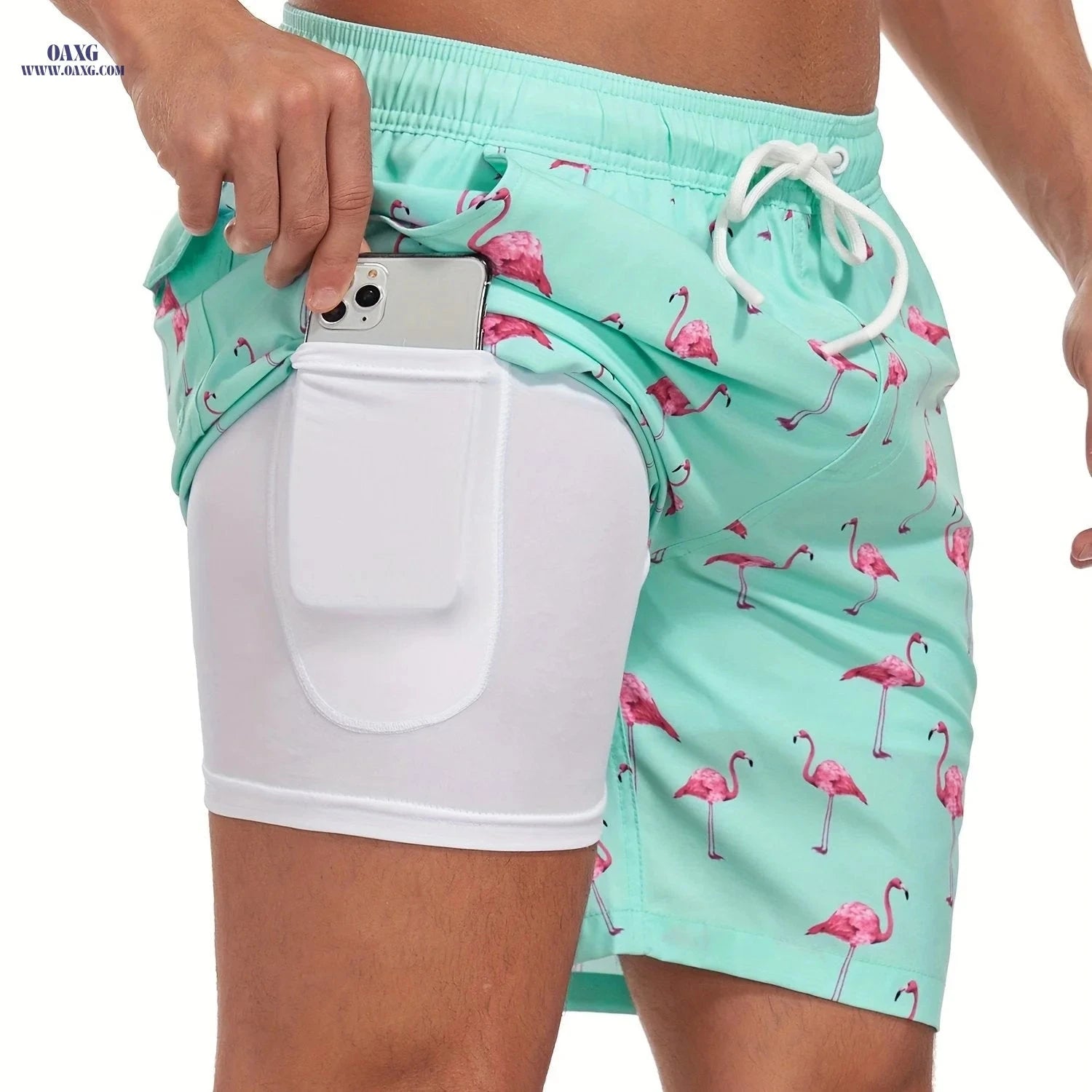 Men's Quick-Dry Beach Shorts - Lightweight Casual Fit with Drawstring   OAXG 