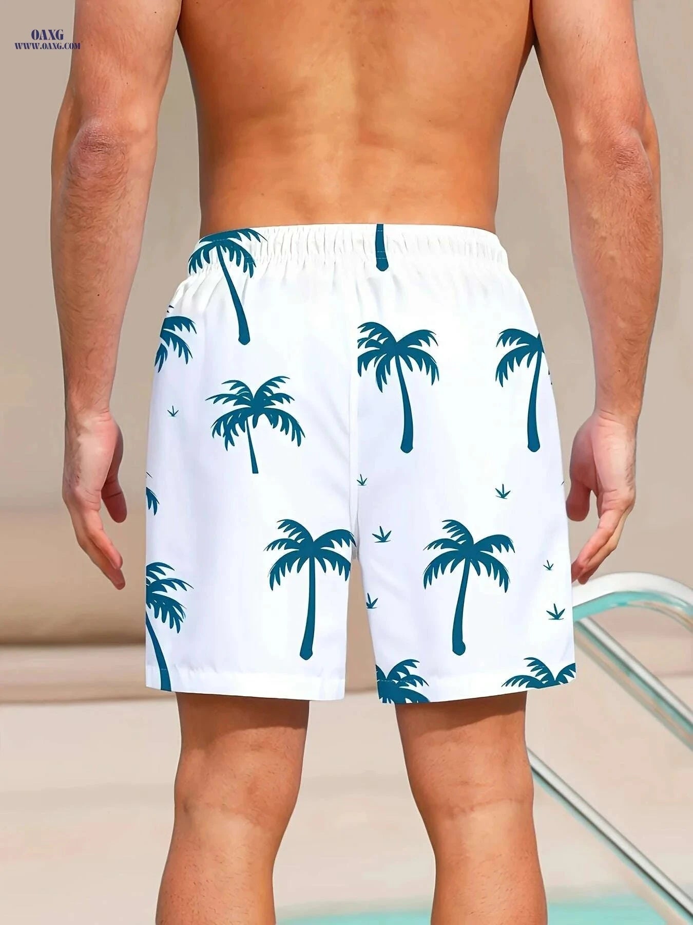 Men's Quick-Dry Beach Shorts - Tropical Palm Print, Relaxed Fit   OAXG White / S