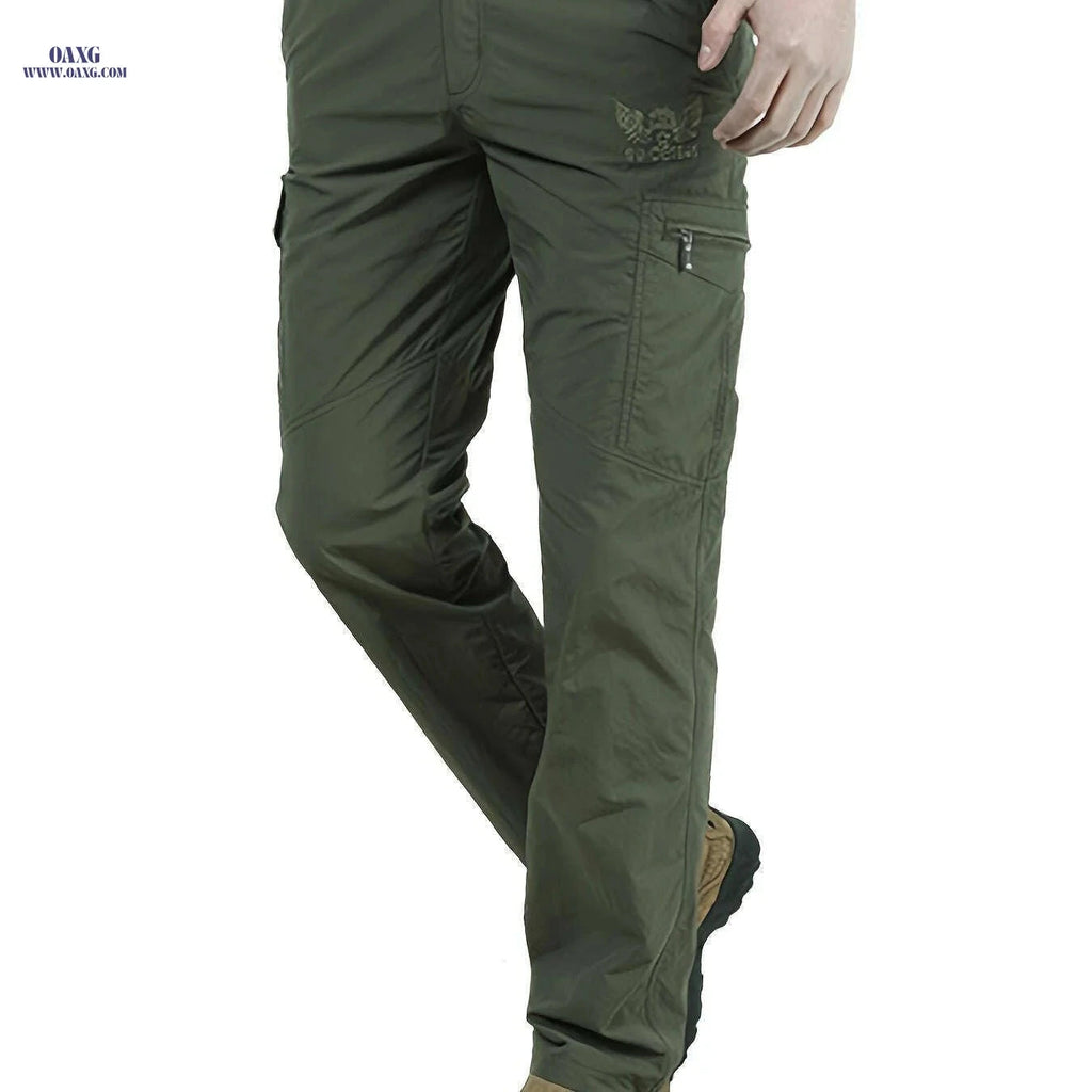 Men's Quick-Dry Cargo Pants - Breathable, Multi-Pocket, Embroidered   OAXG 