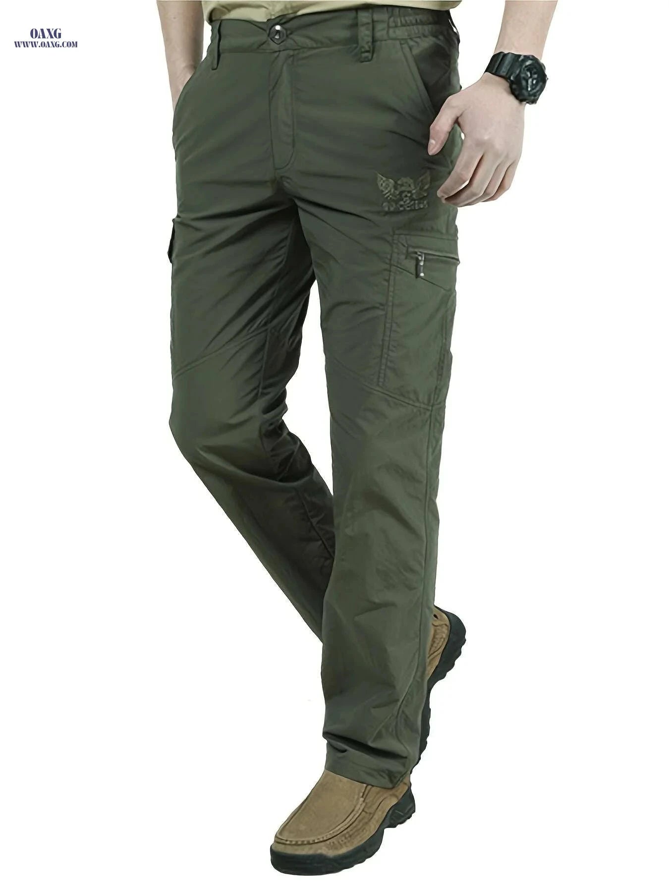 Men's Quick-Dry Cargo Pants - Breathable, Multi-Pocket, Embroidered   OAXG 