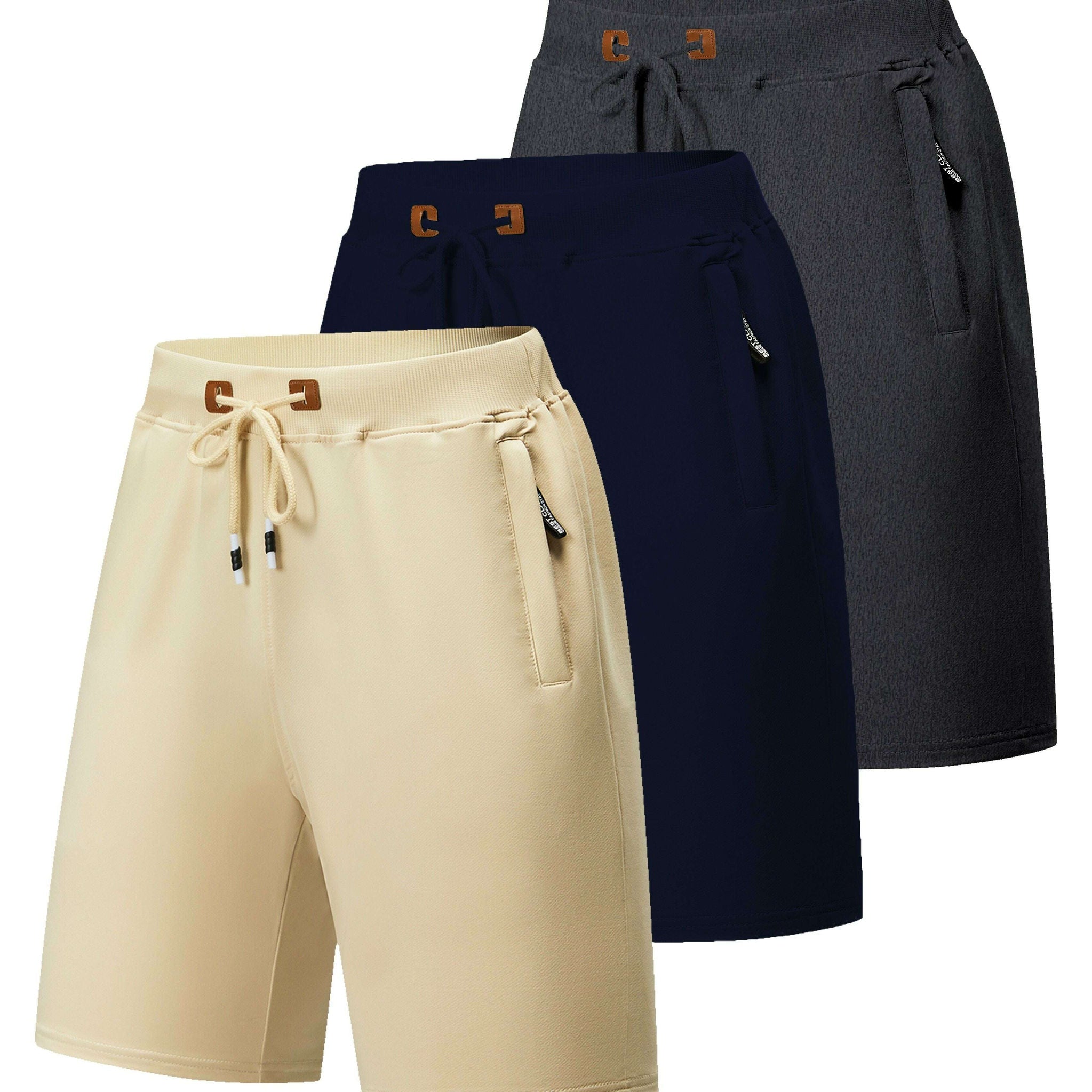 Men's Quick-Dry Casual Board Shorts - Adjustable Waist & Zipper Pockets   OAXG 