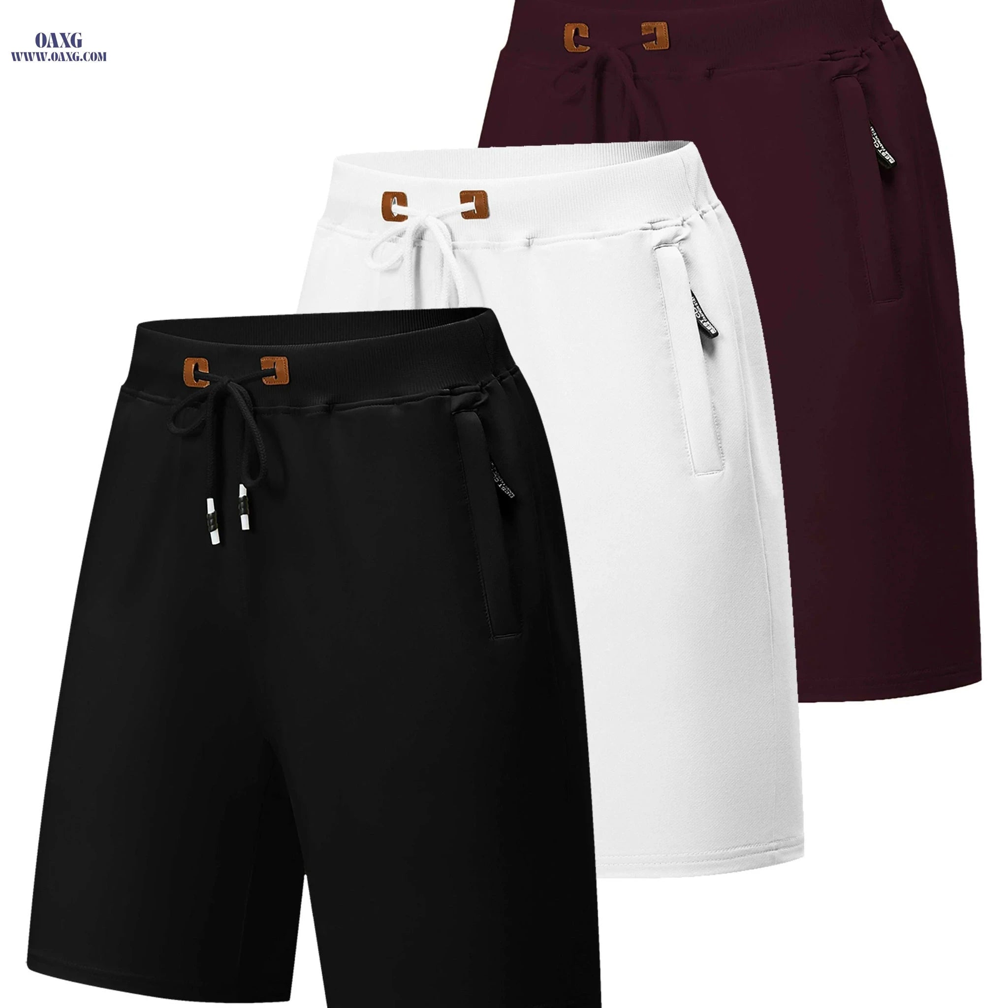 Men's Quick-Dry Casual Board Shorts - Adjustable Waist & Zipper Pockets   OAXG Black, White, Blue / 30