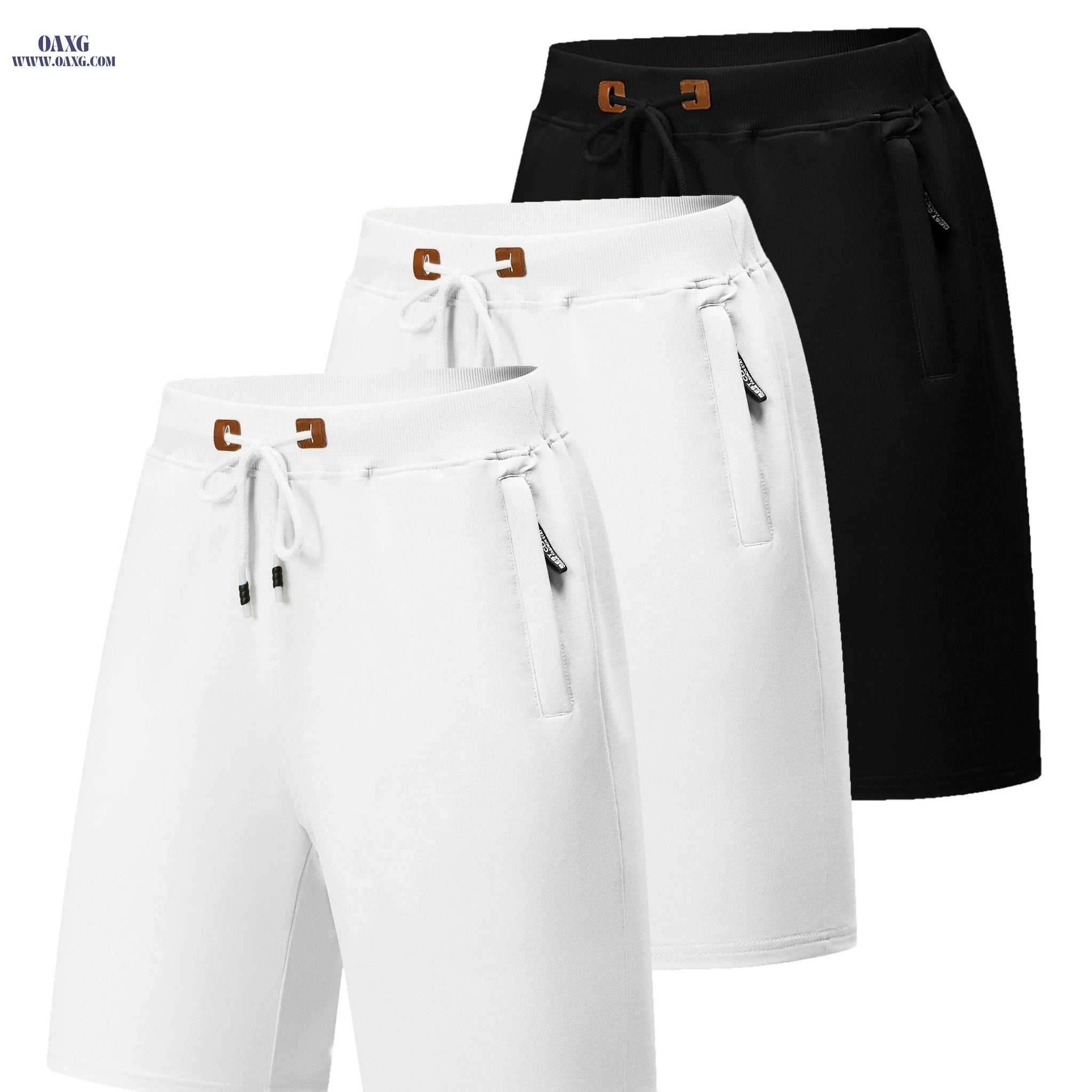 Men's Quick-Dry Casual Board Shorts - Adjustable Waist & Zipper Pockets   OAXG Black, White, Blue / 30