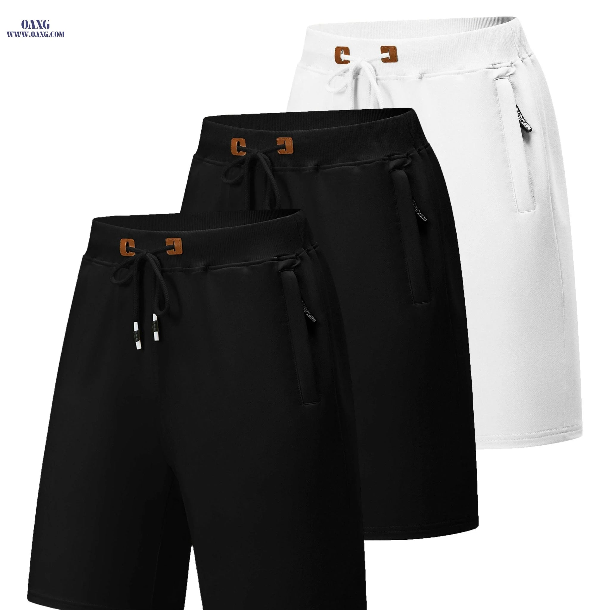 Men's Quick-Dry Casual Board Shorts - Adjustable Waist & Zipper Pockets   OAXG Black, White, Blue / 30