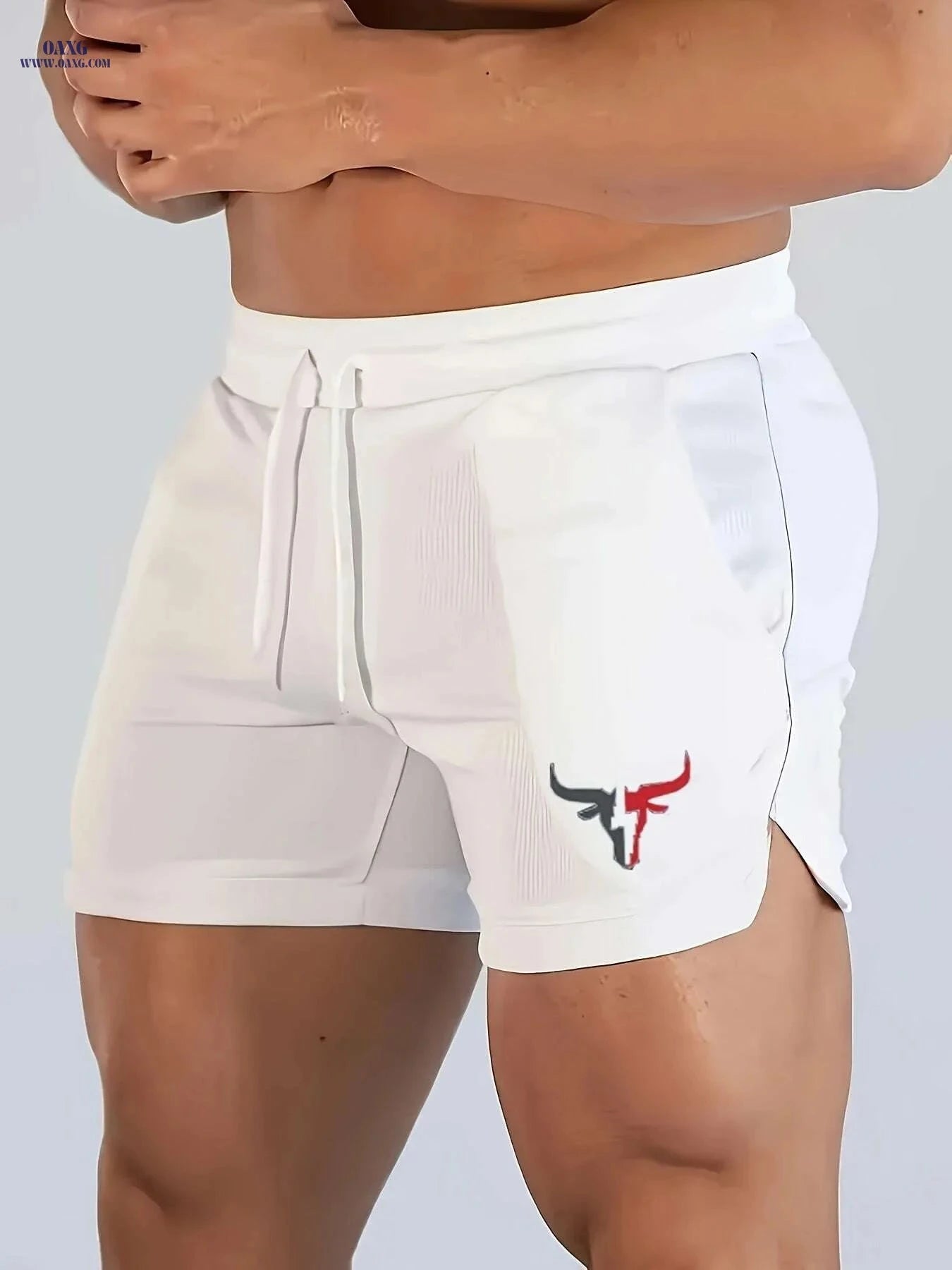 Men's Quick-Dry Fitness Shorts - Lightweight Knit & Three-String Waist   OAXG White / US XS