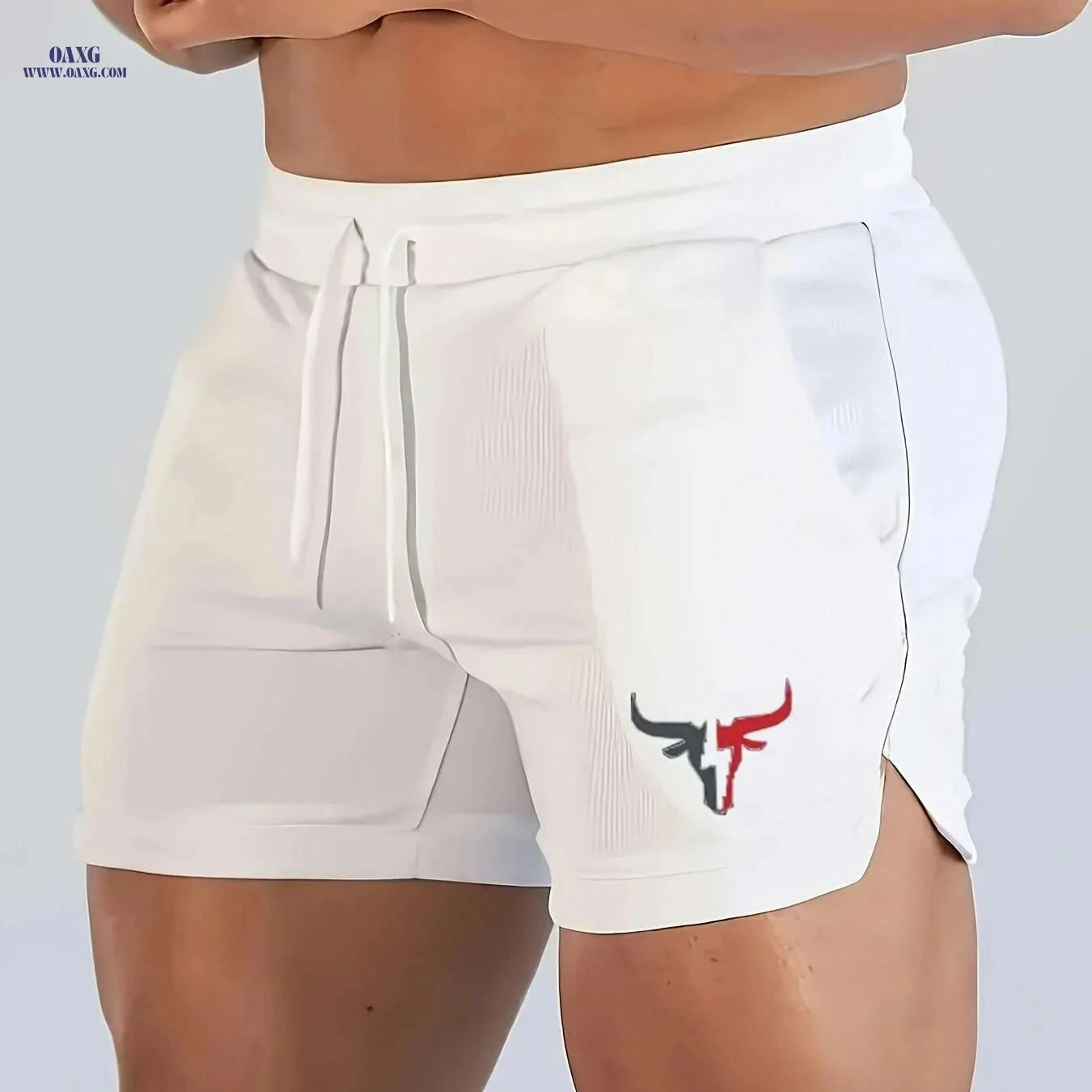 Men's Quick-Dry Fitness Shorts - Lightweight Knit & Three-String Waist   OAXG White / US XS