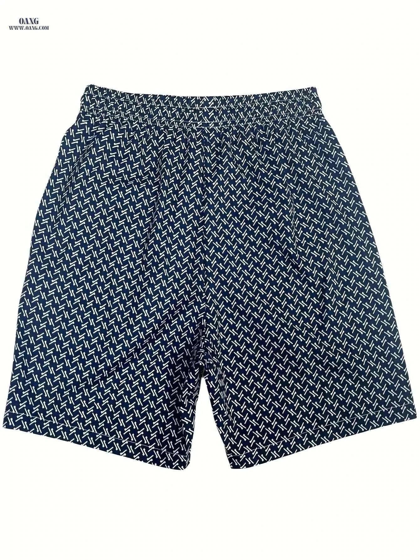 Men’s Quick-Dry Geometric Swim Trunks - Lightweight Summer Beach Shorts   OAXG Navy Blue / S