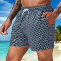 Men’s Quick-Dry Geometric Swim Trunks - Lightweight Summer Beach Shorts   OAXG Navy Blue / S